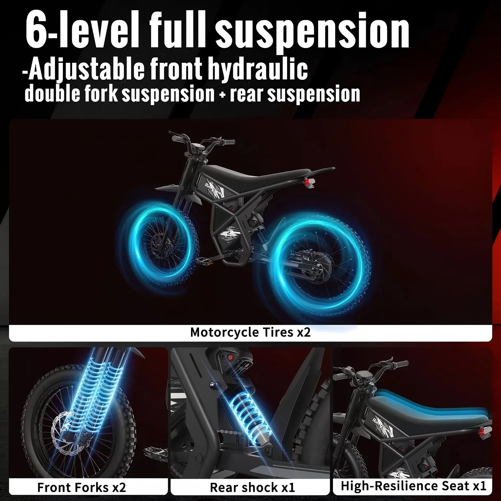 Ridingtimes GT73 Electric Motorbike 2400W 48V 18.2ah*2 Electric BIKE with 25