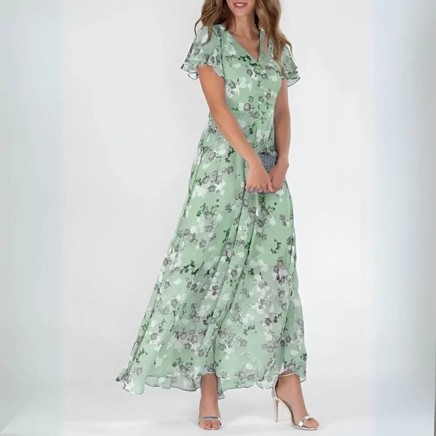 Régine™ – Robe longue d’été fleurie à col V
