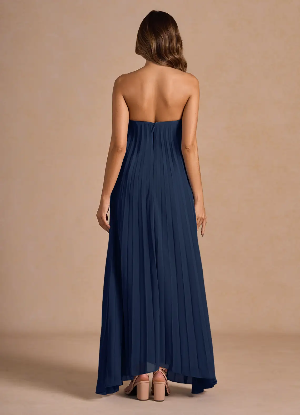 Nahla Navy Allover Pleated Maxi Dress