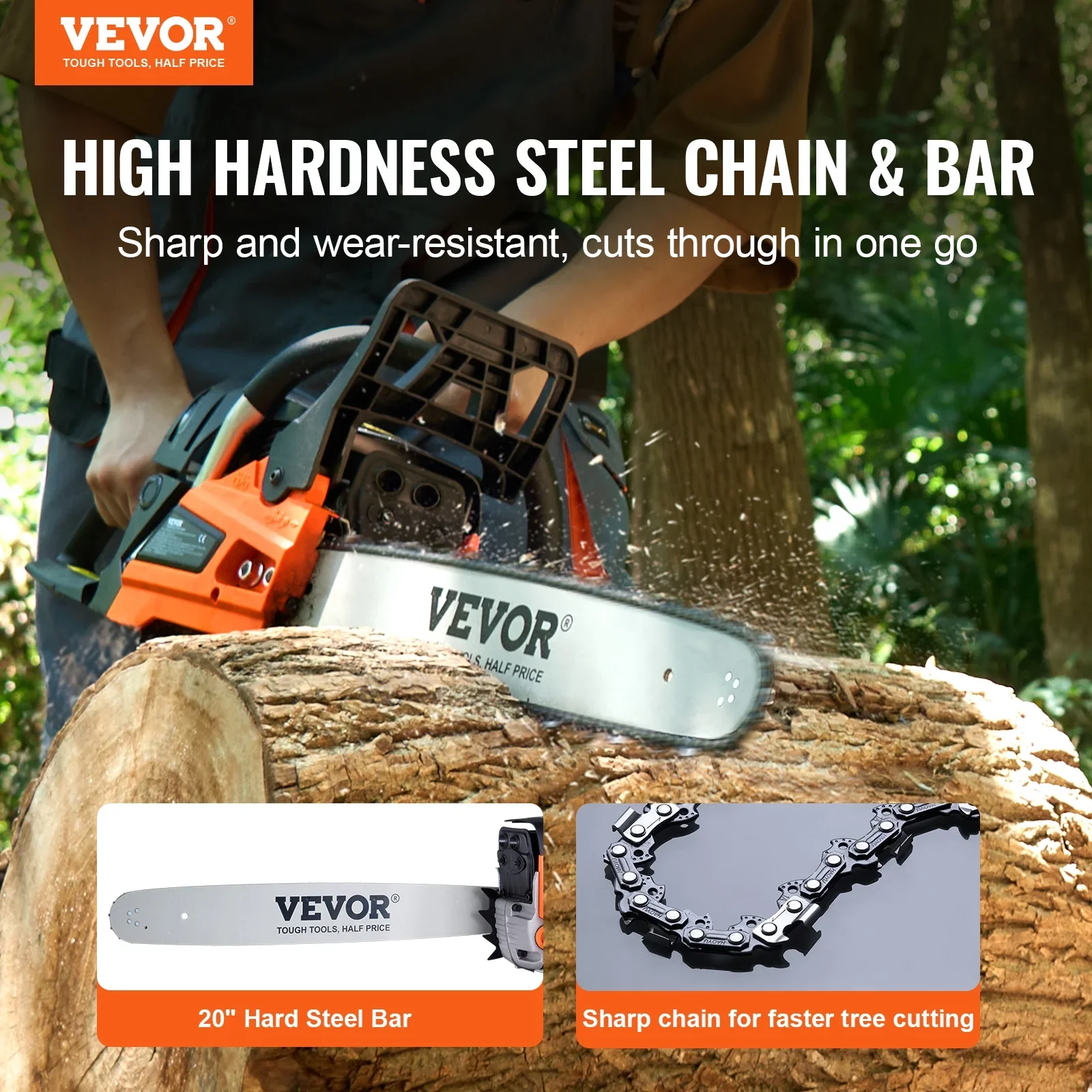 VEVOR Gas Chainsaw, 58CC 20 3.22HP, Gasoline Powered Chain Saw, Handheld Cordless Petrol Chainsaws for Tree Wood Branch Cutting, Tree Trimming, Land Clearing, Farm Garden Ranch Forest Cutting Use