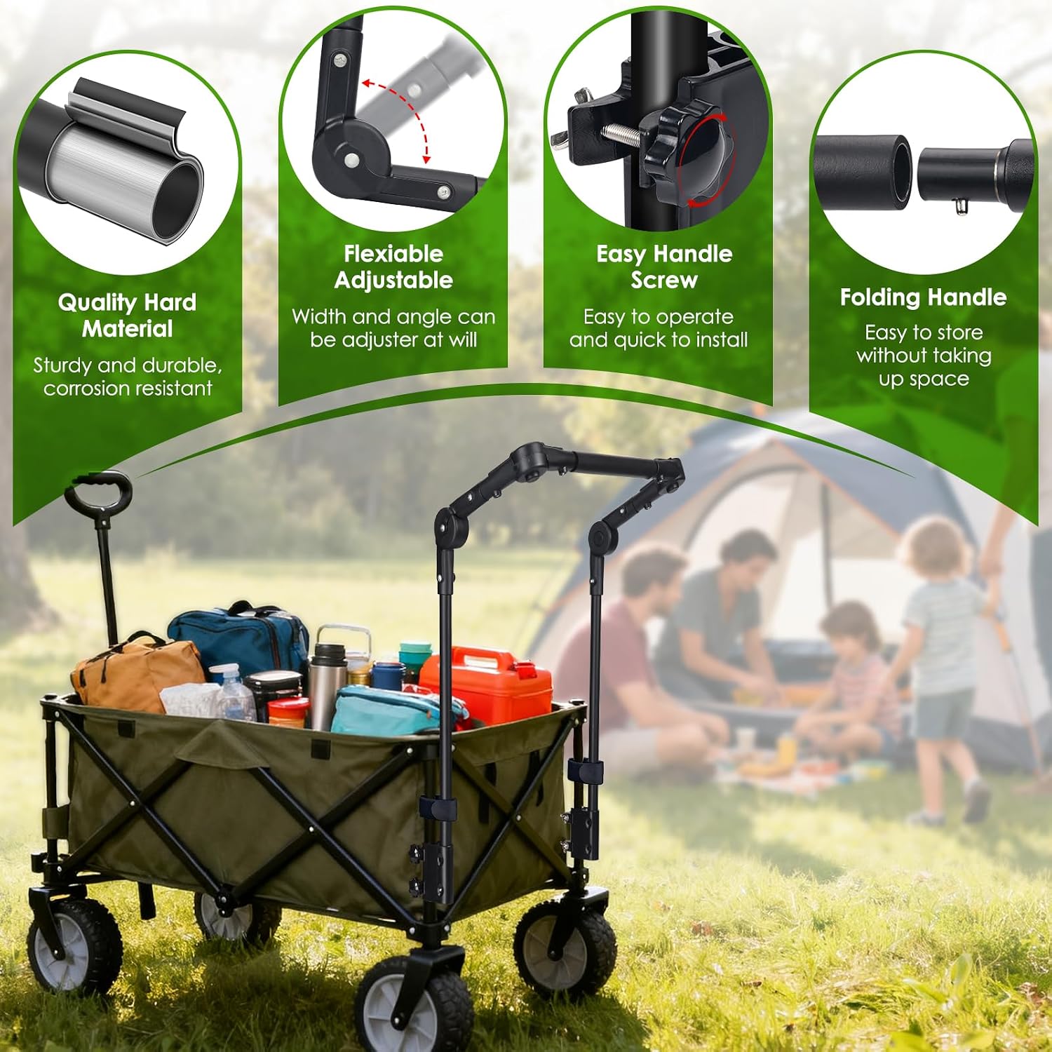 Wagon Push Handle with Hook and Loop Strips, Fits Round/Square Frame Wagons