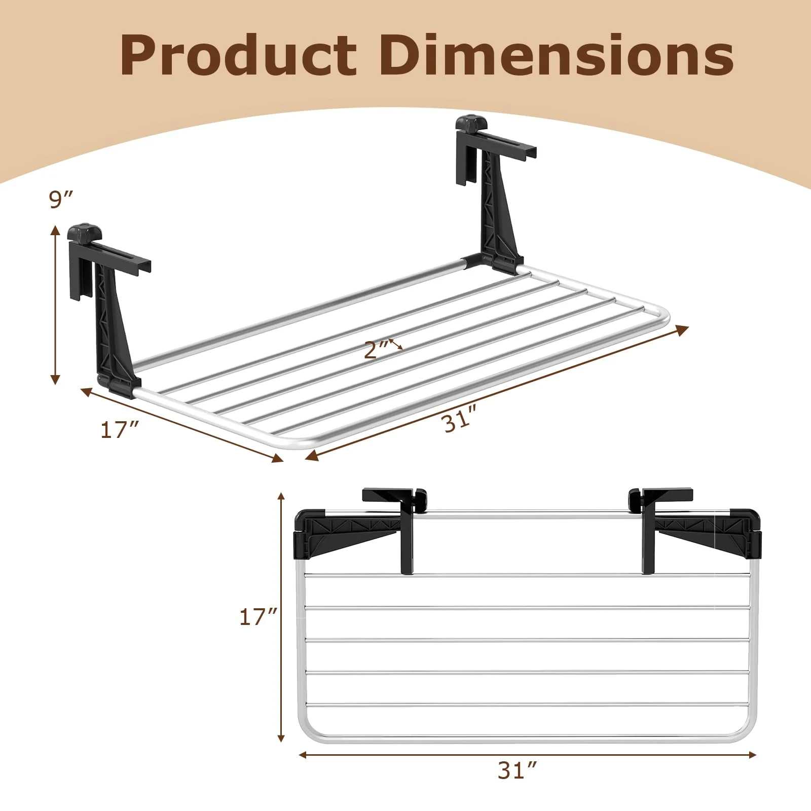 Tangkula Portable Clothes Drying Rack Aluminum Towel Rack with Adjustable and Foldable Brackets