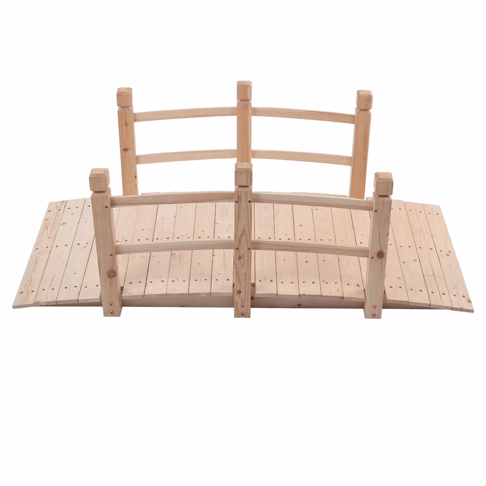 Small Wooden Arch Bridge for Courtyards - Anticorrosive Outdoor Landscape Decoration in Burlywood Finish, Perfect for Gardens and Pathways