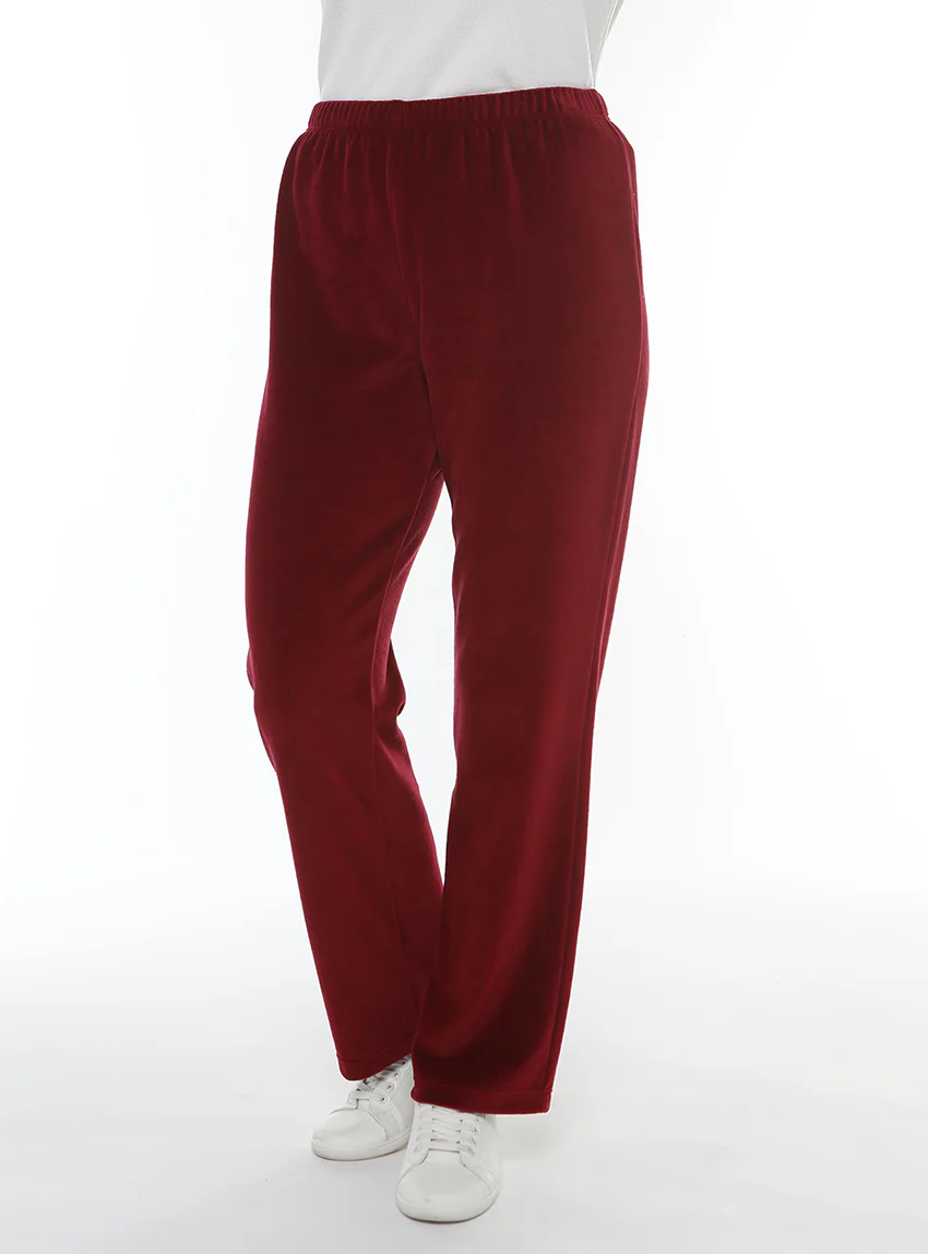 Pantalon velours femme rouge griotte