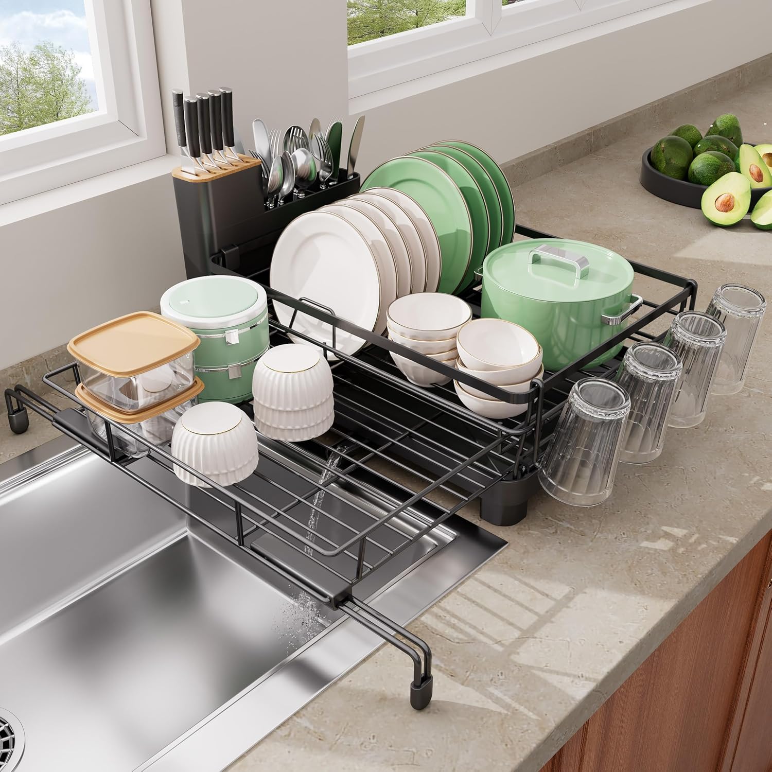 Runnatal Dish Drying Rack - Expandable Large Dish Rack Over Sink