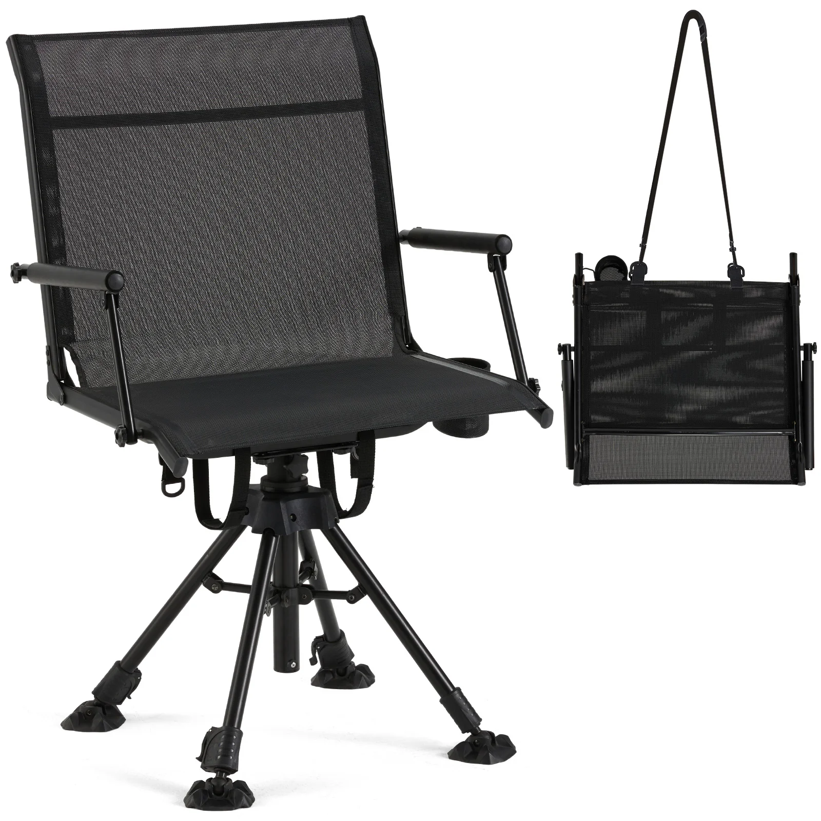 AECOJOY No Cushion Hunting Chair, Durable Metal Frame, Silent Swivel for Outdoor Shooting & Fishing