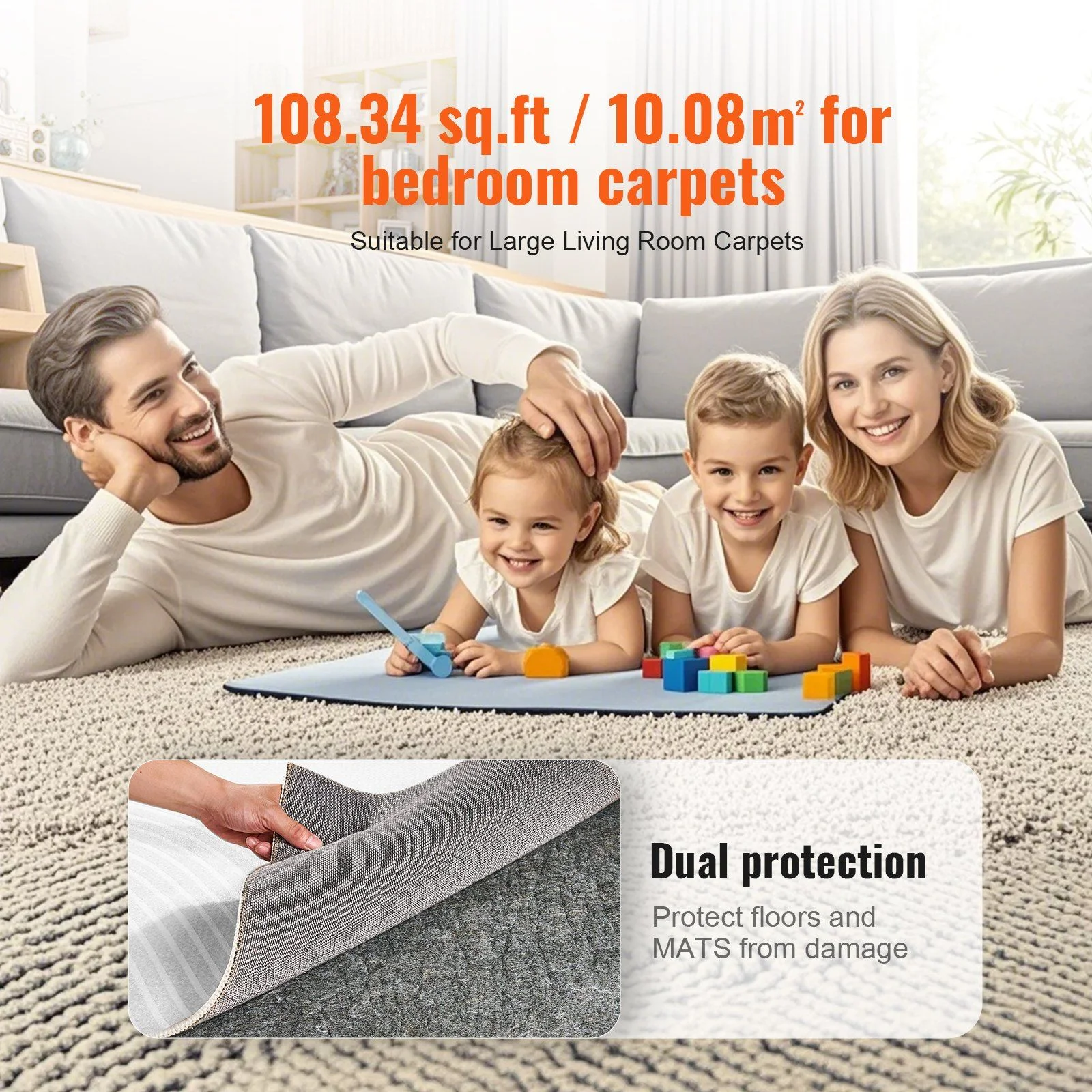 Extra Thick 0.47" Rug Pad Gripper 9x12 Feet - Slip-Proof Floor Protector for All Surfaces