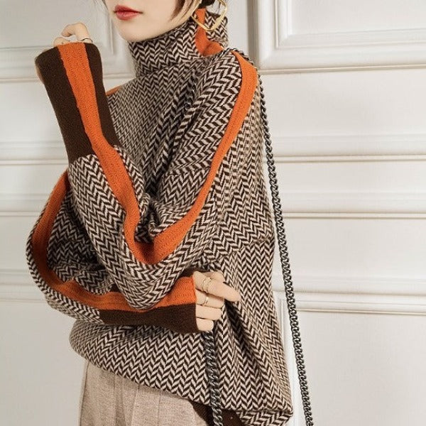 Clara | Pull à Col Roulé à Rayures Contrastées