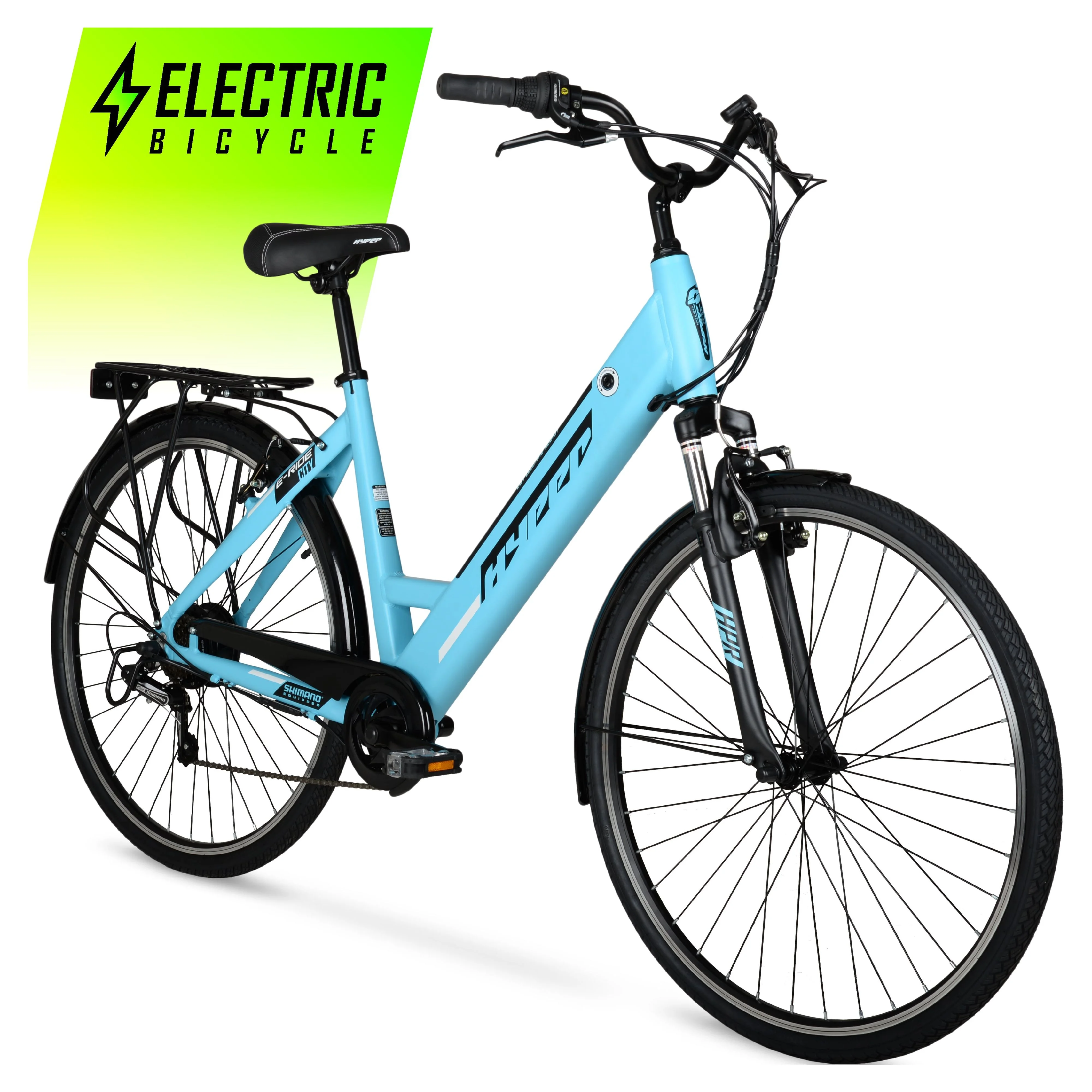 Hyper Bicycles E - Ride 700C 36V Electric Commuter E - Bike for Adults, Pedal - Assist, 250W Motor, Blue