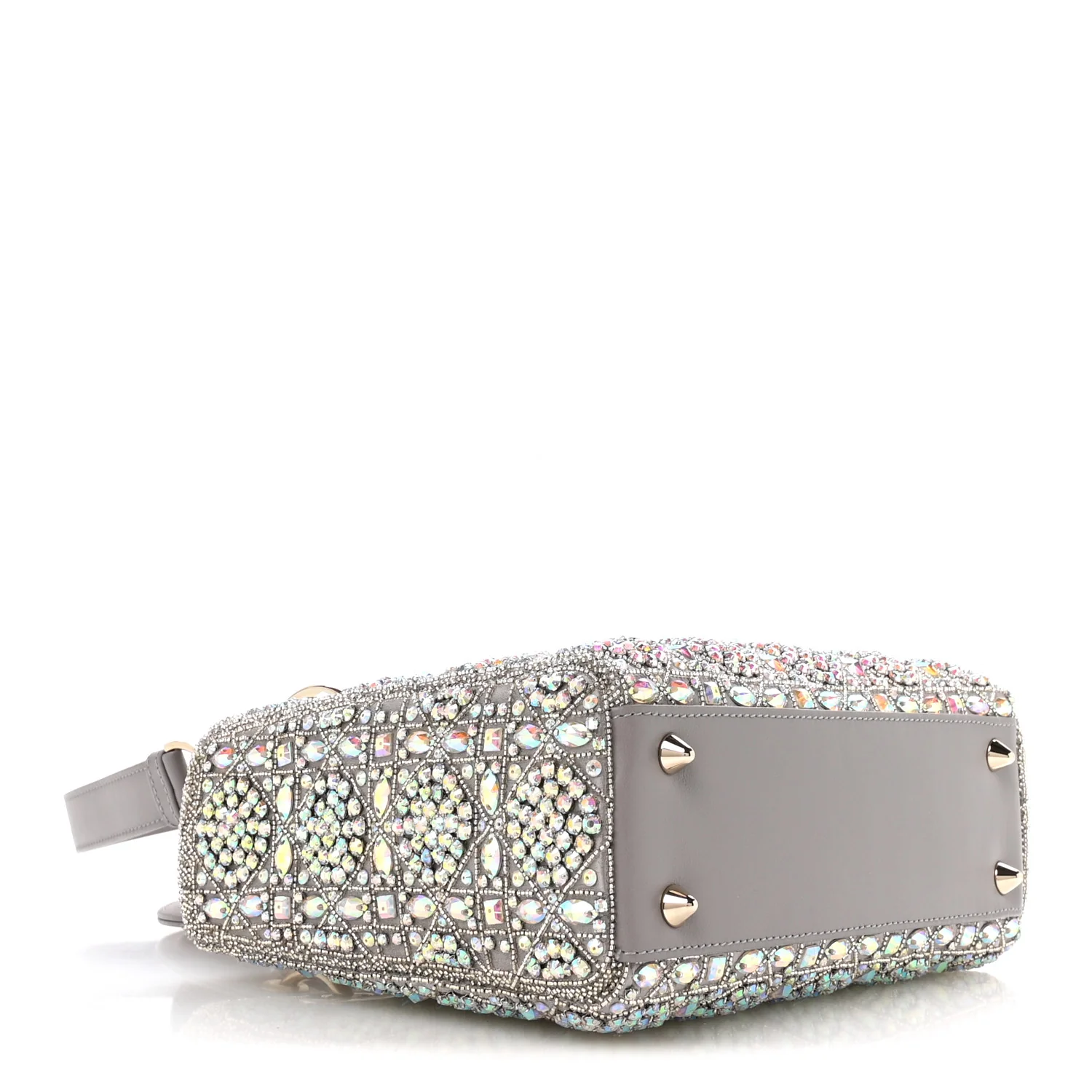 Calfskin Satin Celestial Bead Embroidery Embroidered Small Lady Dior Grey Multicolor