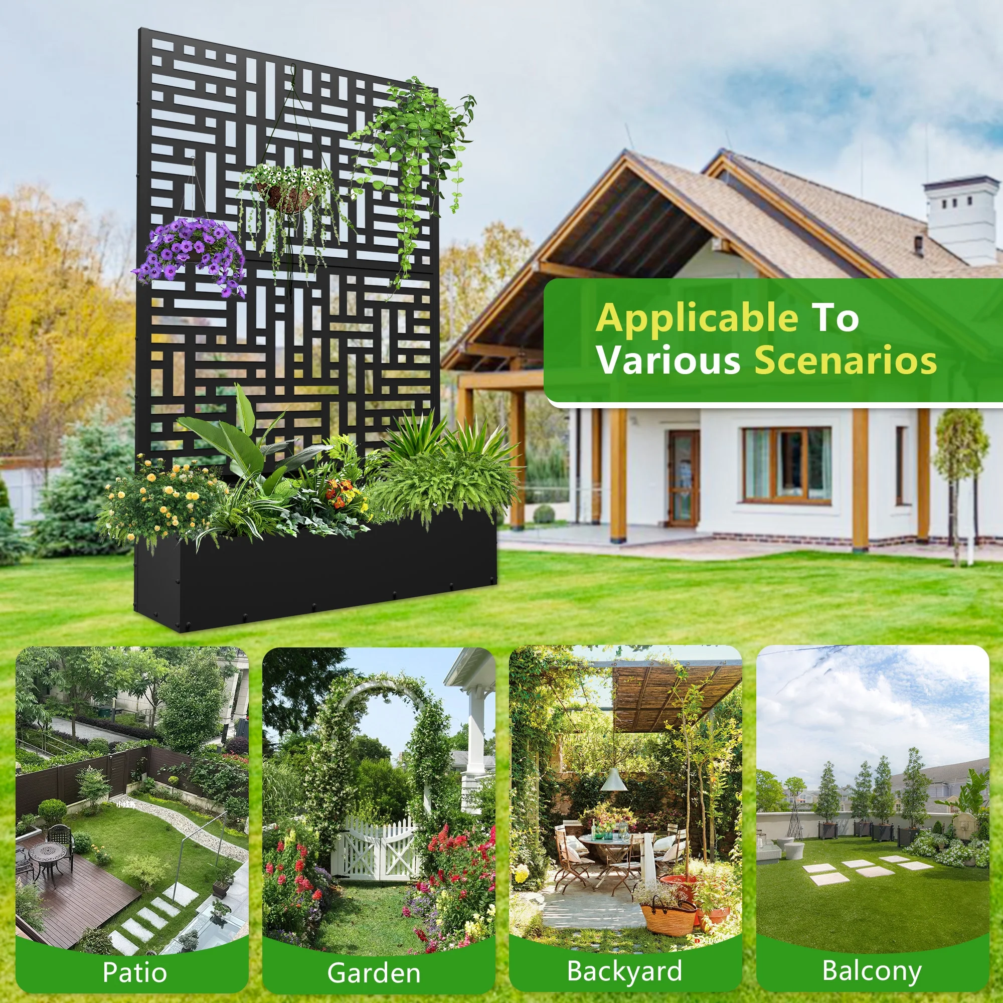 71'' H Metal Planter with Trellis, Outdoor Raised Garden Bed for Climbing Plants, Trellis Planter Box with Drainage Hole, Black(Single/Black) - Image 4