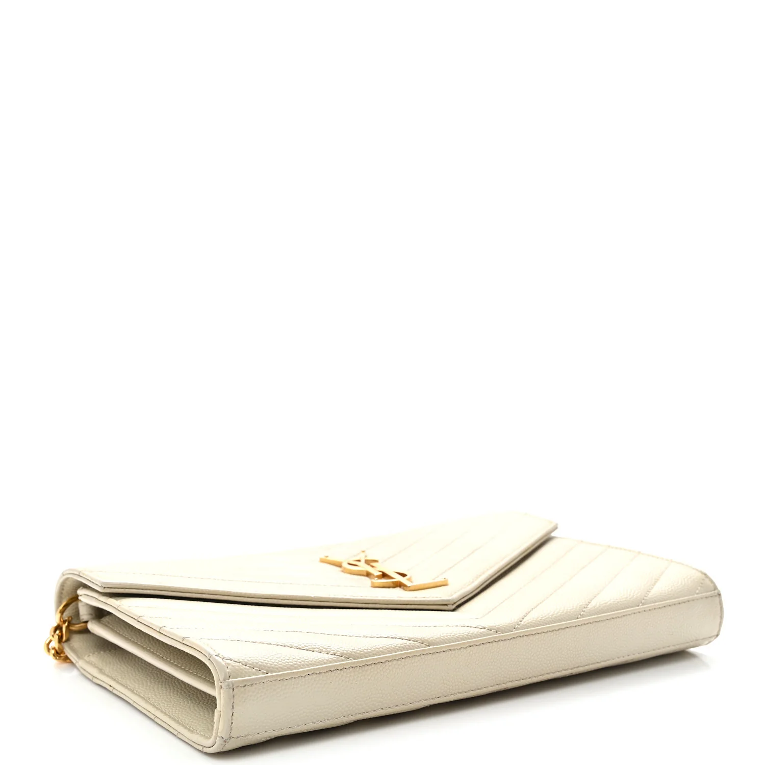 Grain De Poudre Matelasse Chevron Monogram Chain Wallet Crema Soft