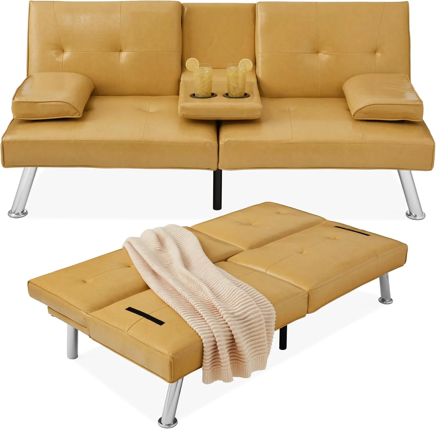 Futon convertible moderne en similicuir Best Choice Products, pliable et réglable