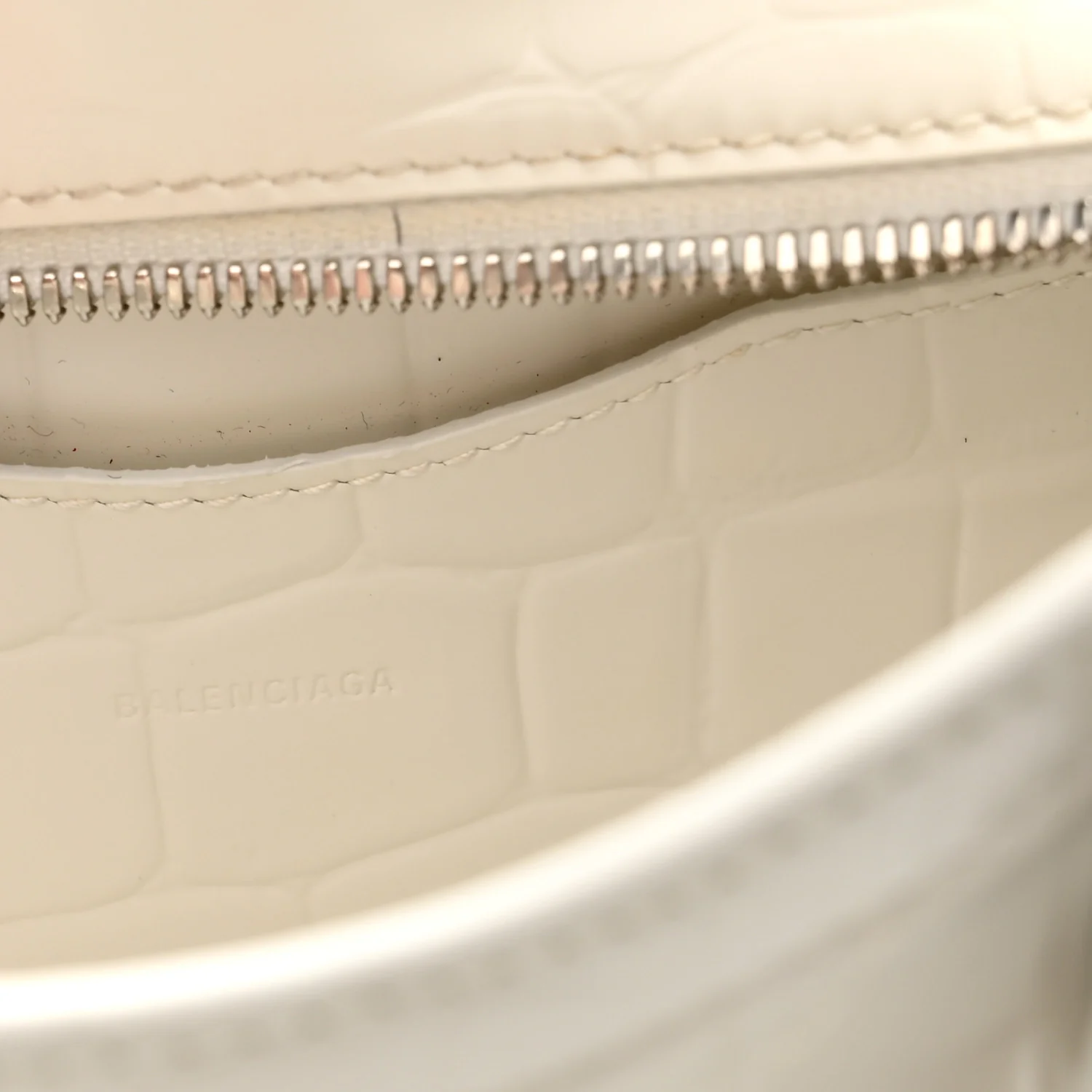 Semi Shiny Calfskin Crocodile Embossed Neo Classic Silver Hardware Mini City White