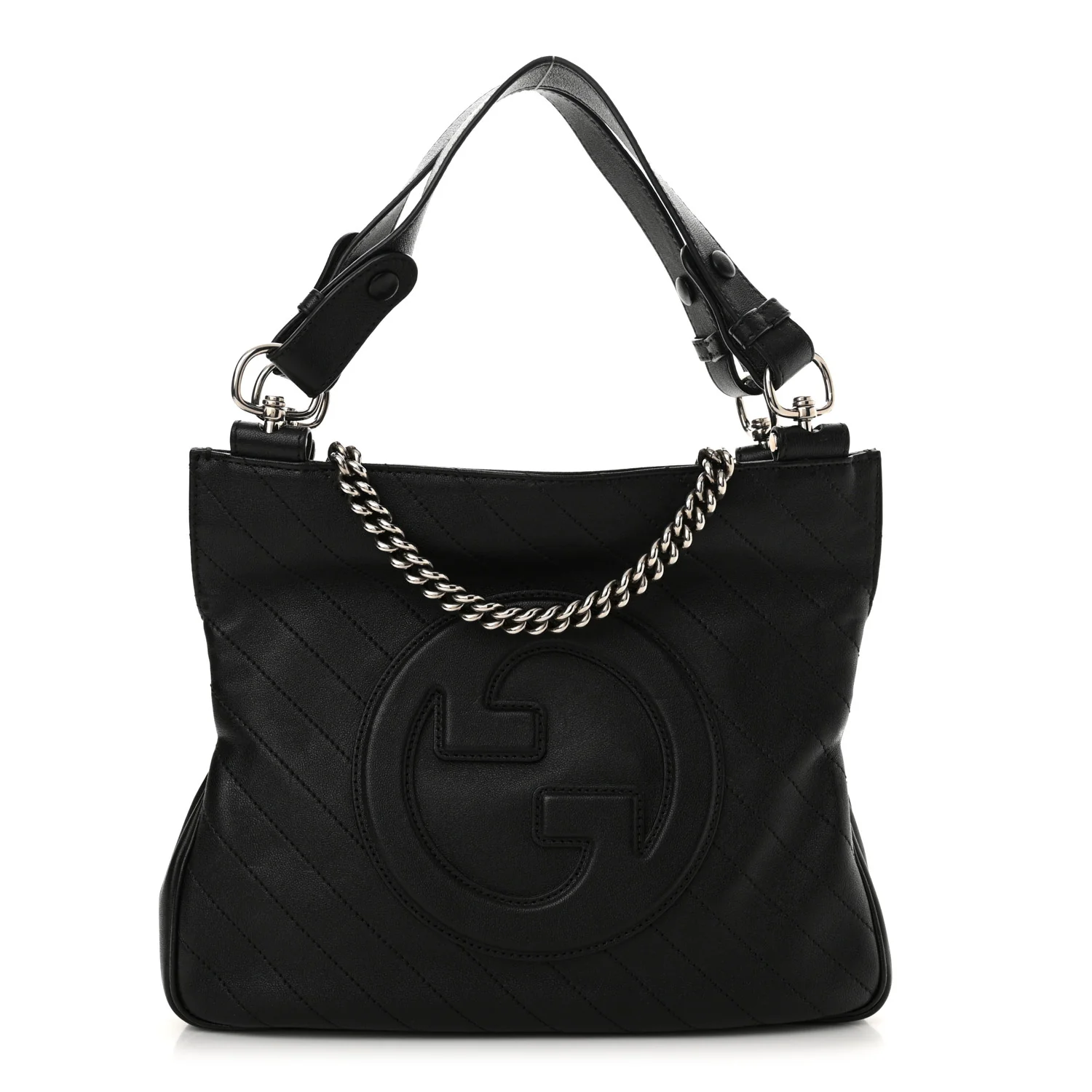 Sakai Be Green Calfskin Diagonal Stitched Small Blondie Tote Black