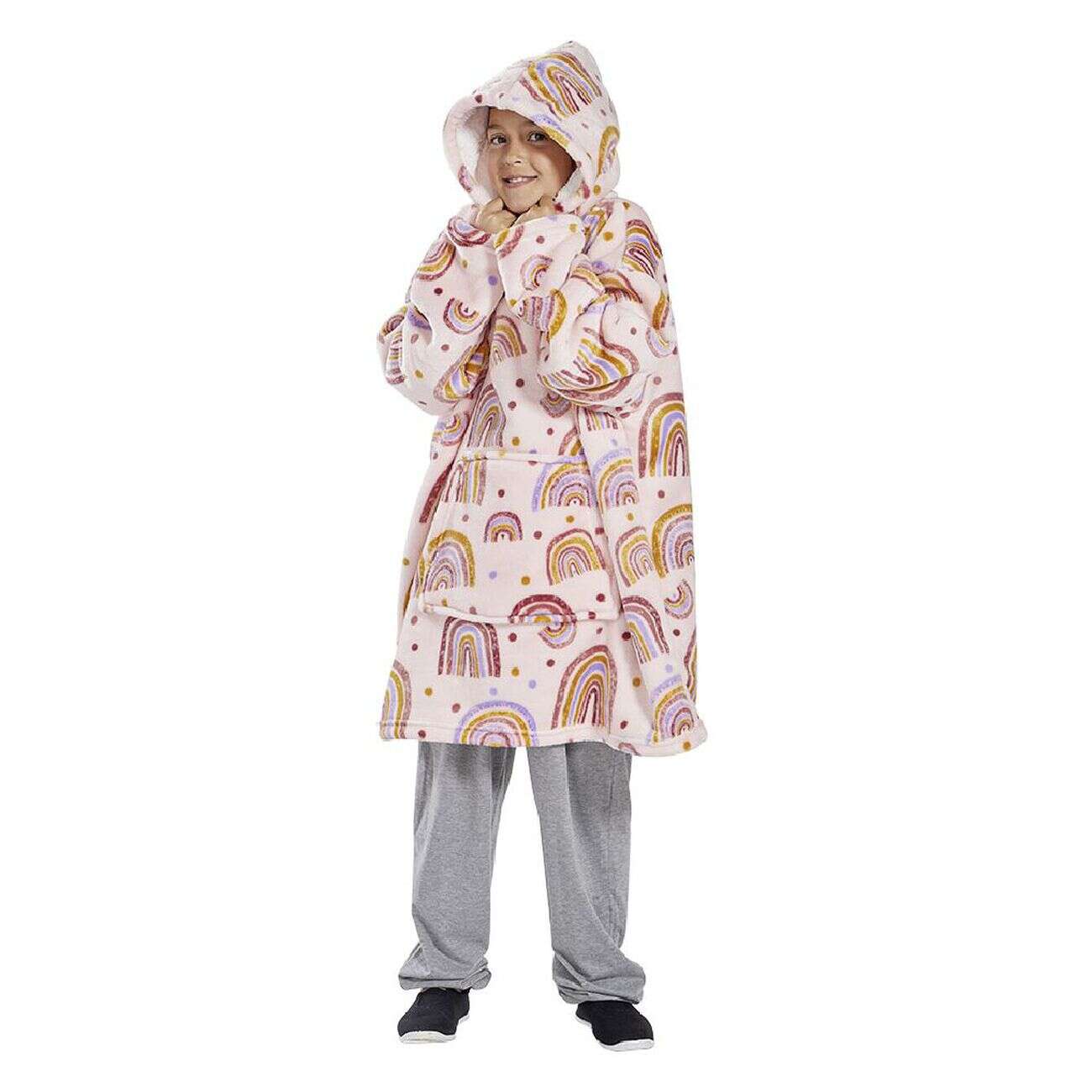 Pull plaid à capuche 63xH75cm - 2 modèles arc-en-ciel ou dinosaure