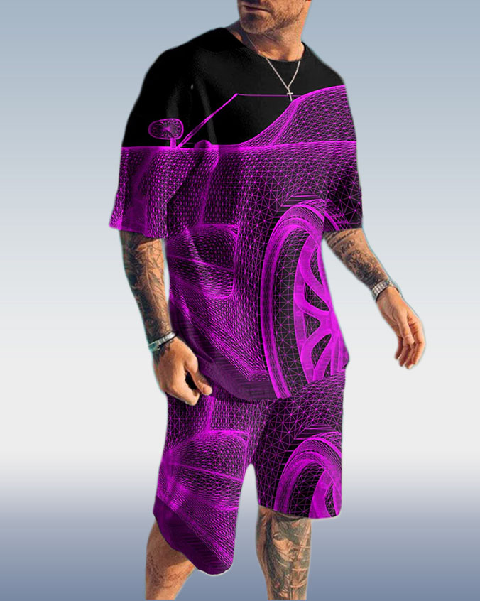 Costume deux pièces pour homme, imprimé 3D, manches courtes, 3 couleurs