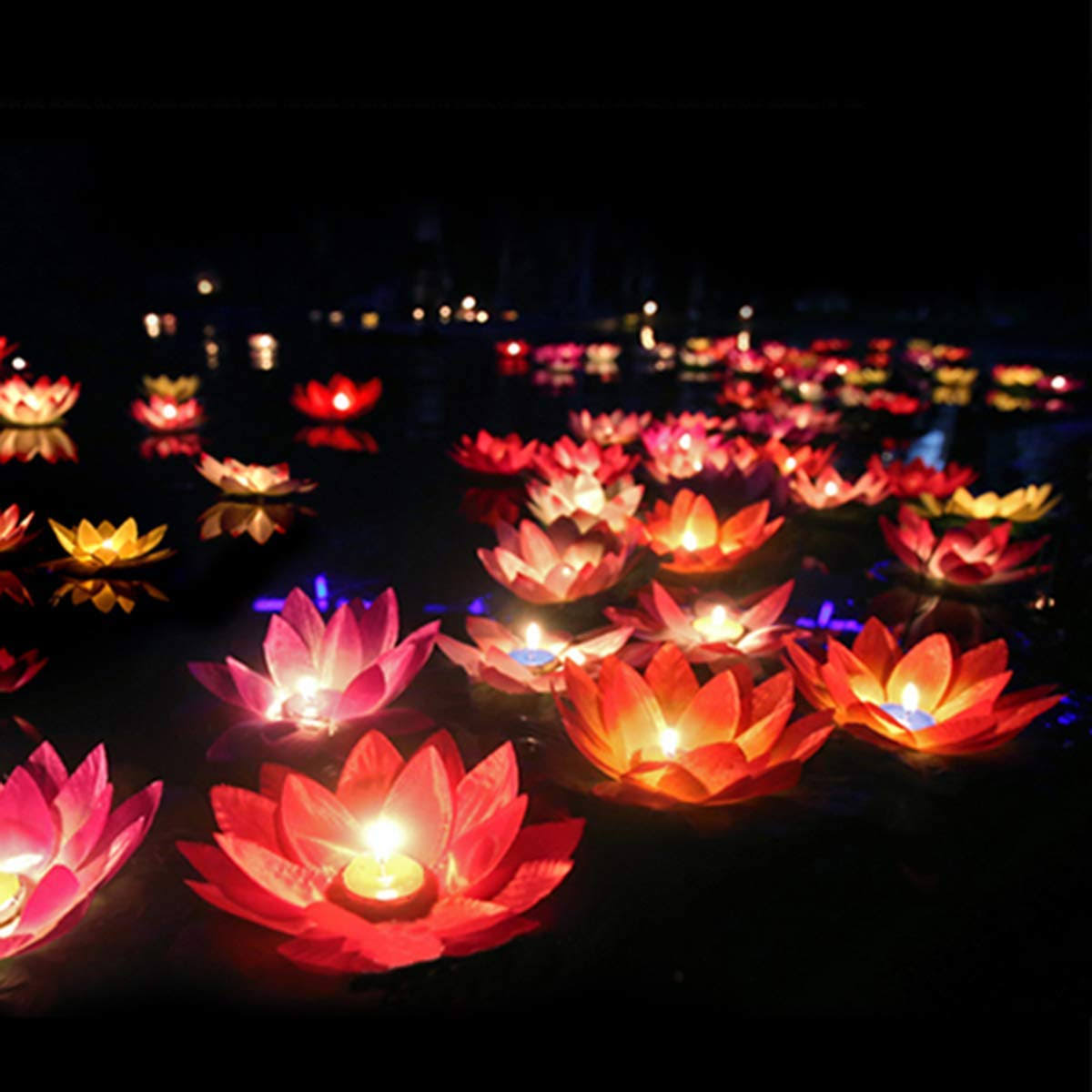 Toner Depot Water Floating Candle Lanterns Outdoor Lanterns for Praying - Set of 15 Floating Lotus Lights Wishing Water Lily Candles Light Decorative