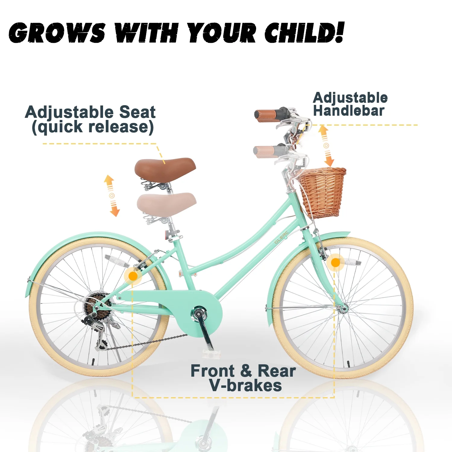 Glerc Missy 24" Girls Cruiser Bike 6 - Speed Women'S Hybird Bicycle for Ages 7 - 11 Years, Mint Green