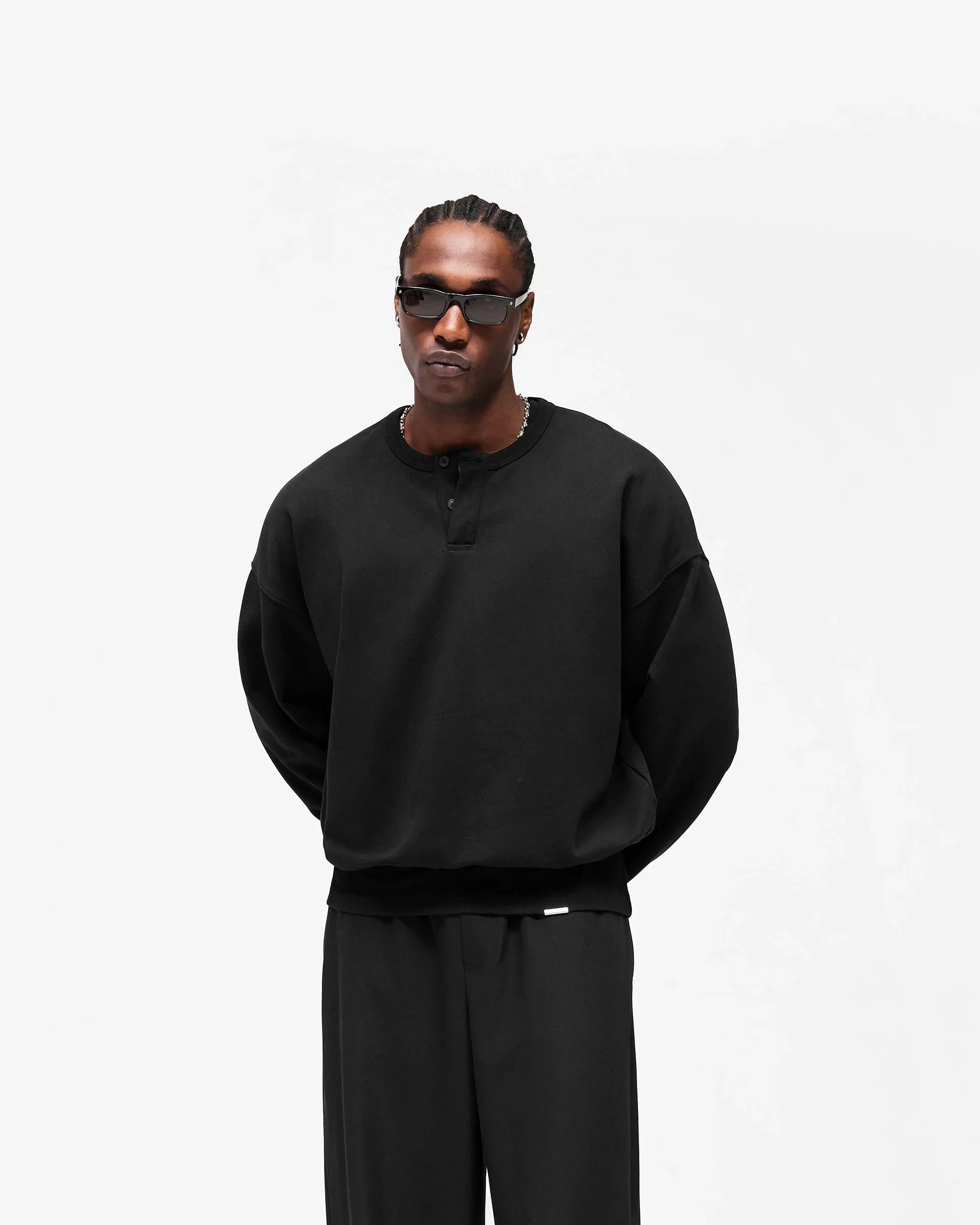 Initial Henley Collar Sweater - Jet Black