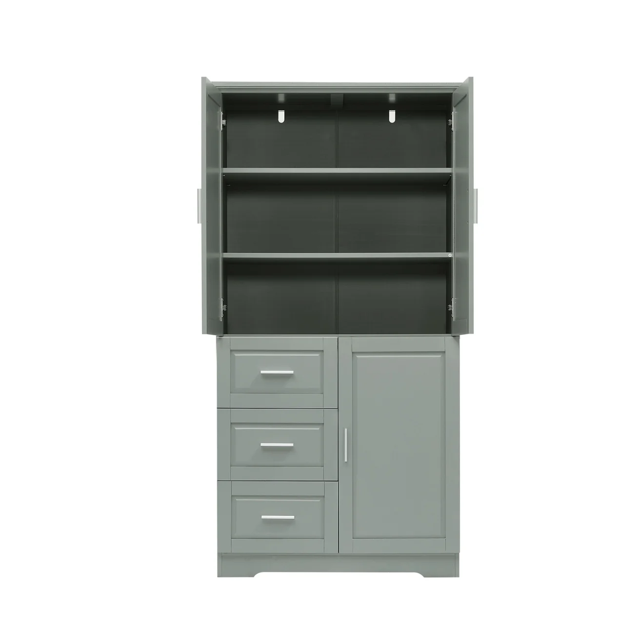 Bathroom Cabinet, 62.2" Tall Storage Cabinet with Doors and Shelves, Freestanding Linen Closet for Bathroom, Kitchen, Living Room, Grey(Grey) - Image 9