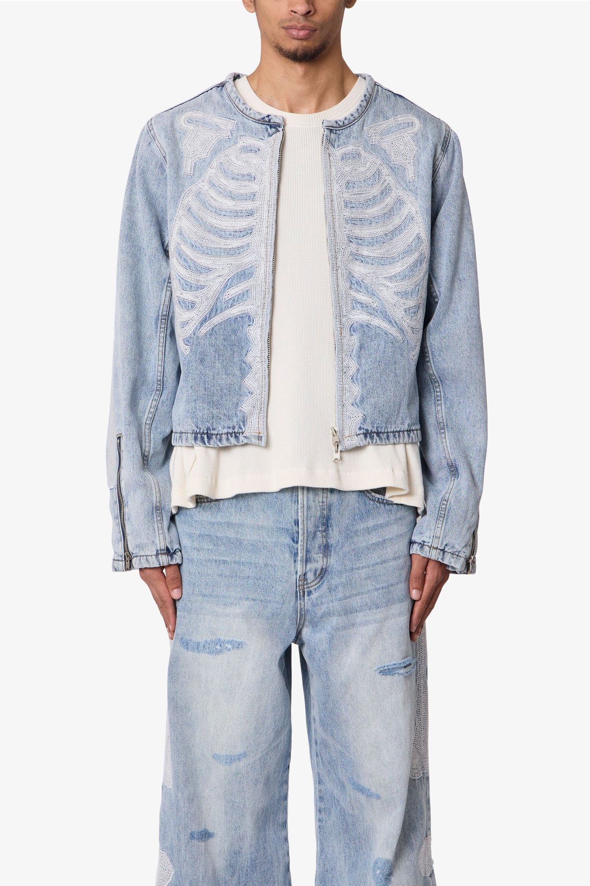 Skeleton Moto Jacket - Washed Blue