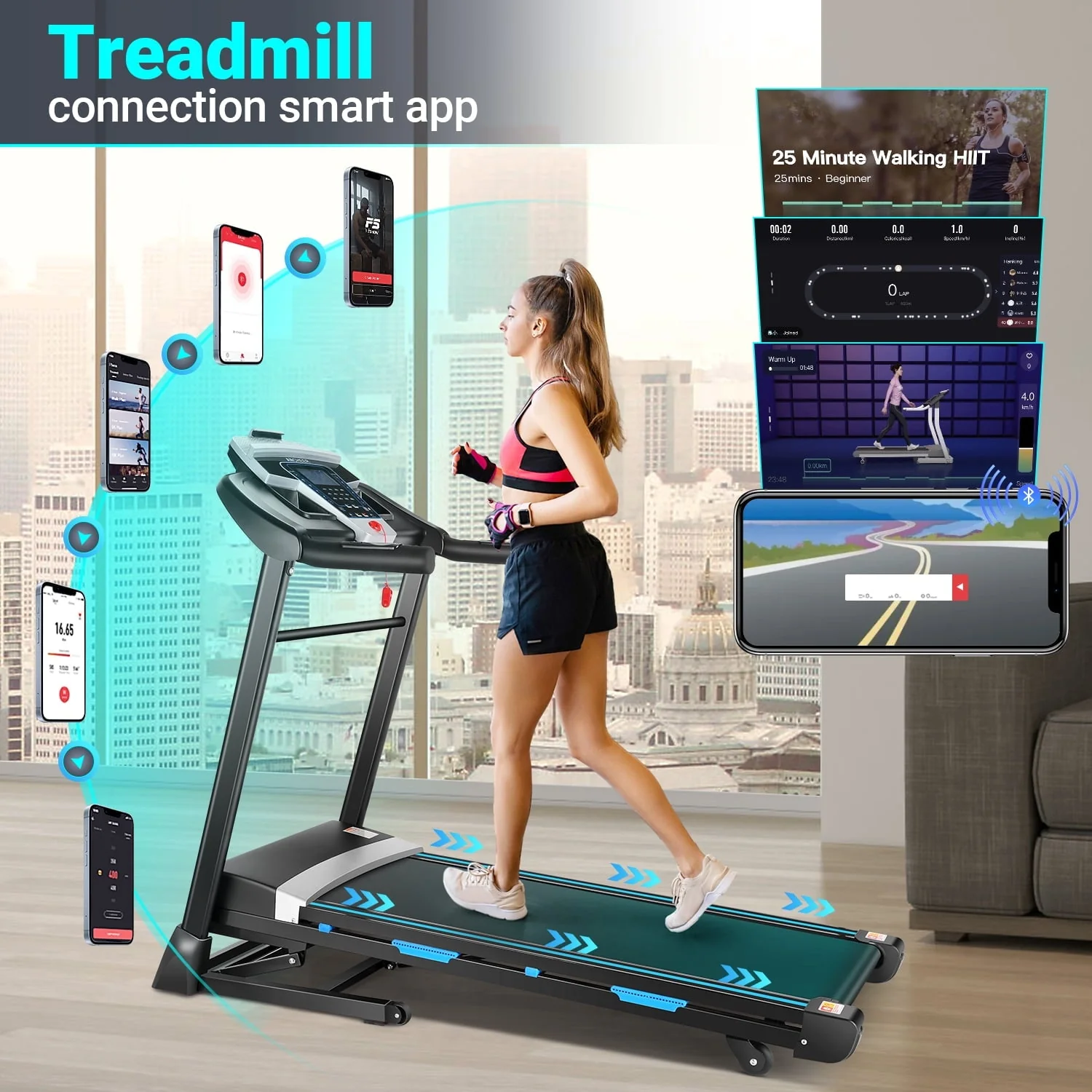 Folding Treadmill with 15% Auto Incline 9 0 mph Speed 12 Preset Program, Strong 3 25HP Motor Running Machine for Cardio Fitness, Black 300lbs Image 5