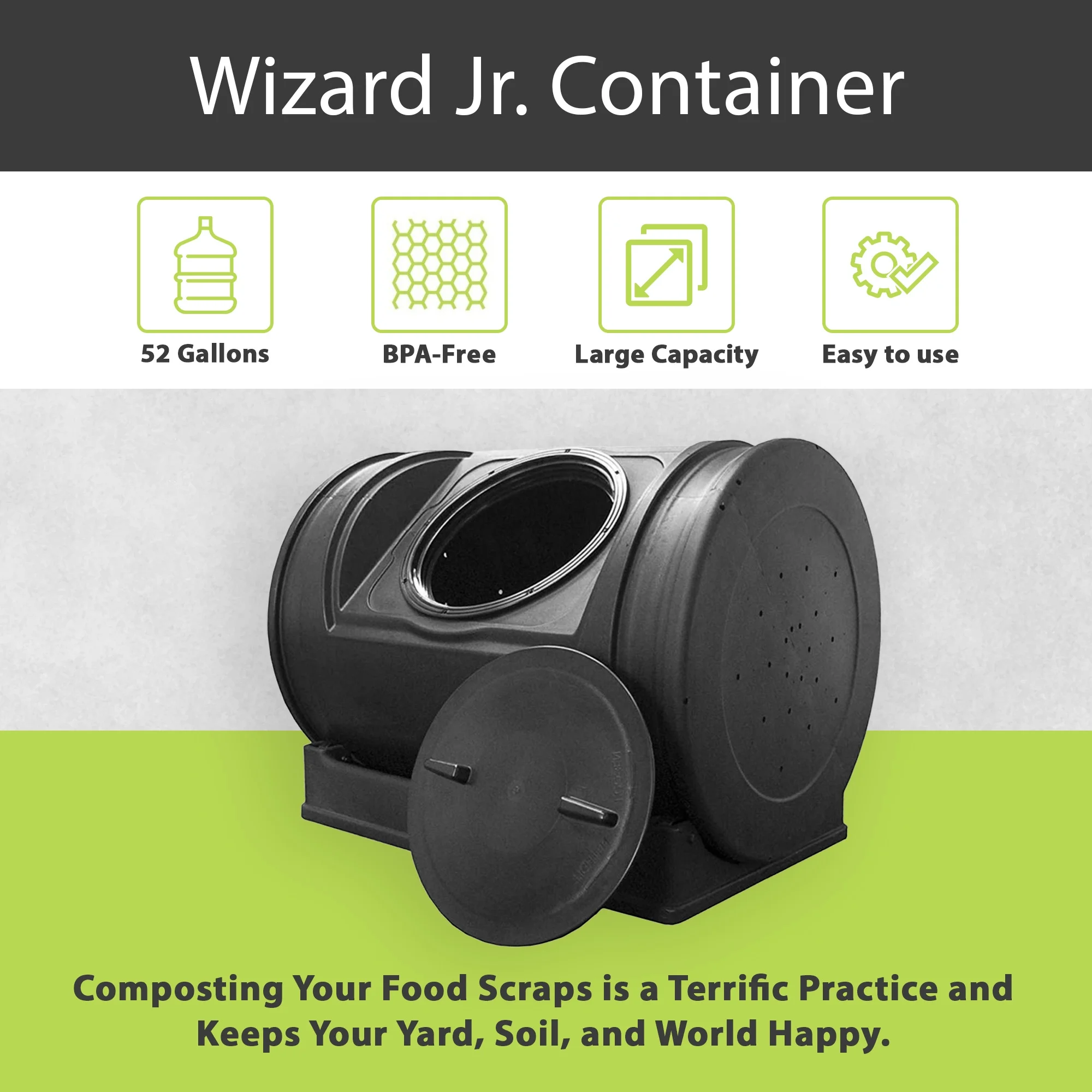 Compost Wizard Jr Outdoor Garden Compost Bin Container, Black - Image 2