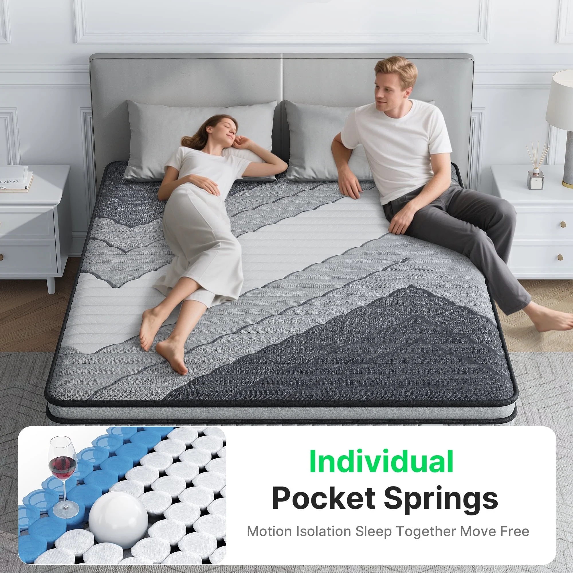 Twin Mattress 10 inch, CertiPUR-US Certified Eco-Friendly Twin Memory Foam Mattress, Motion-Free Pocket Springs Hybrid Mattress Twin Size(Twin/Gray/10 in) - Image 3