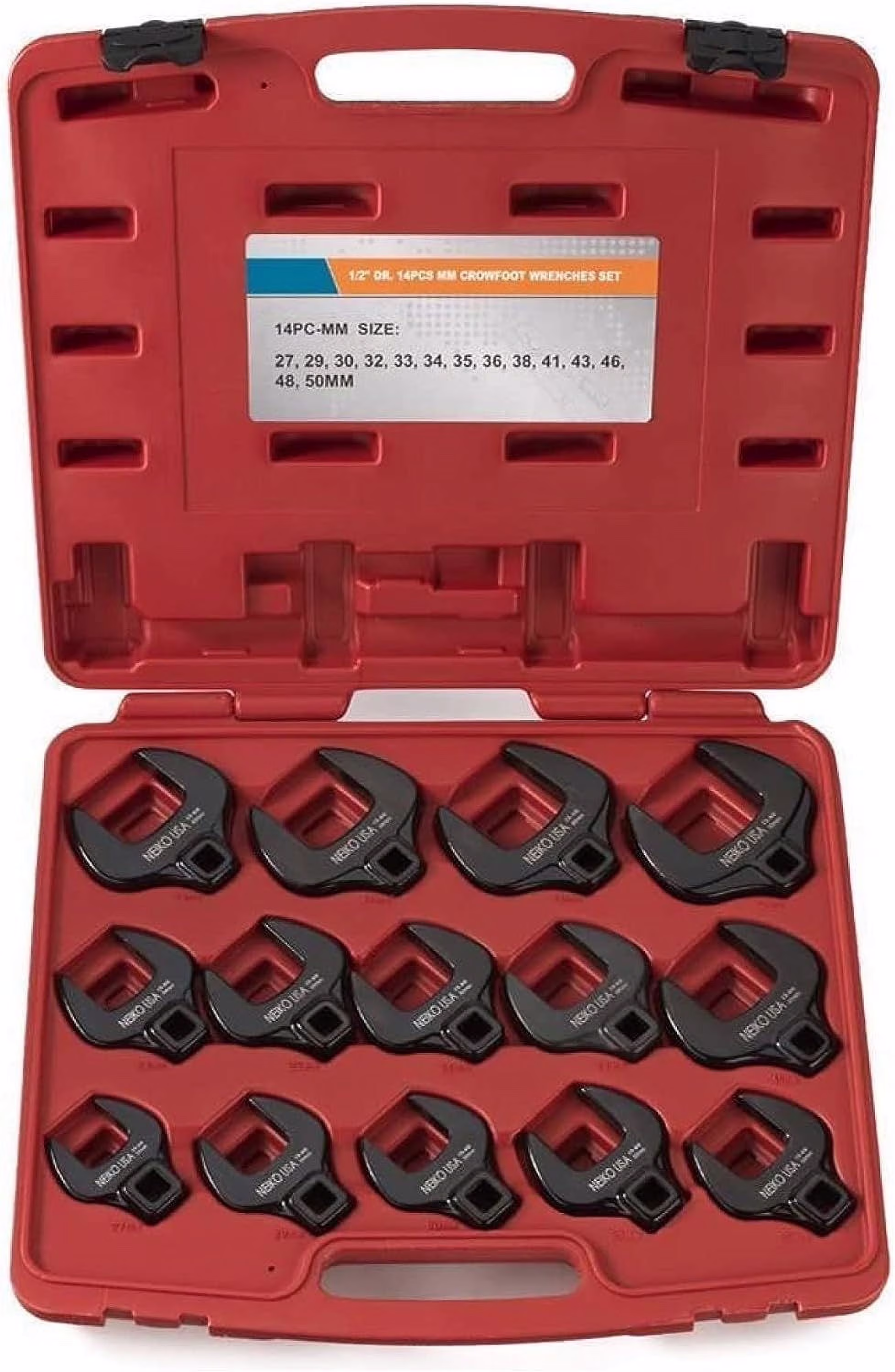 Neiko 03326A 1/2�� Drive Jumbo Crowfoot Wrench Set | 14 Piece | Metric | 27 to 50 mm | Cr-Mo Steel