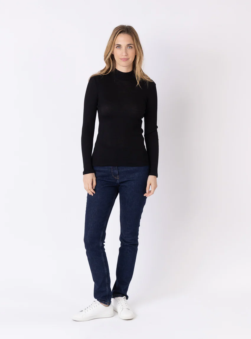 Pull chaussette femme col montant noir