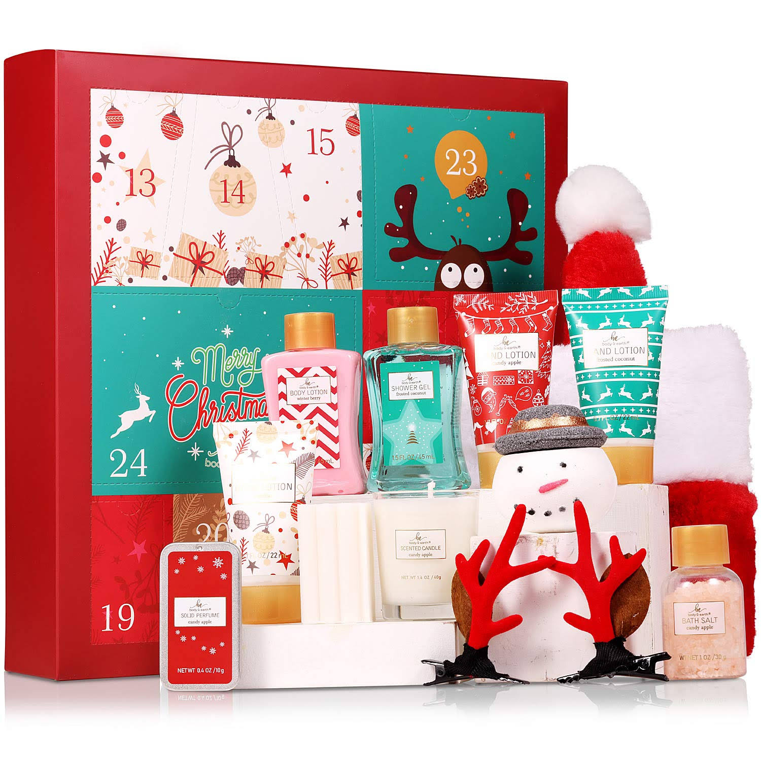 Christmas Advent Calendar 2023 - 12 Days of Christmas Advent Calendar for Women, Body & Earth Spa Gift Baskets with Snowman Bath Bomb, Scented