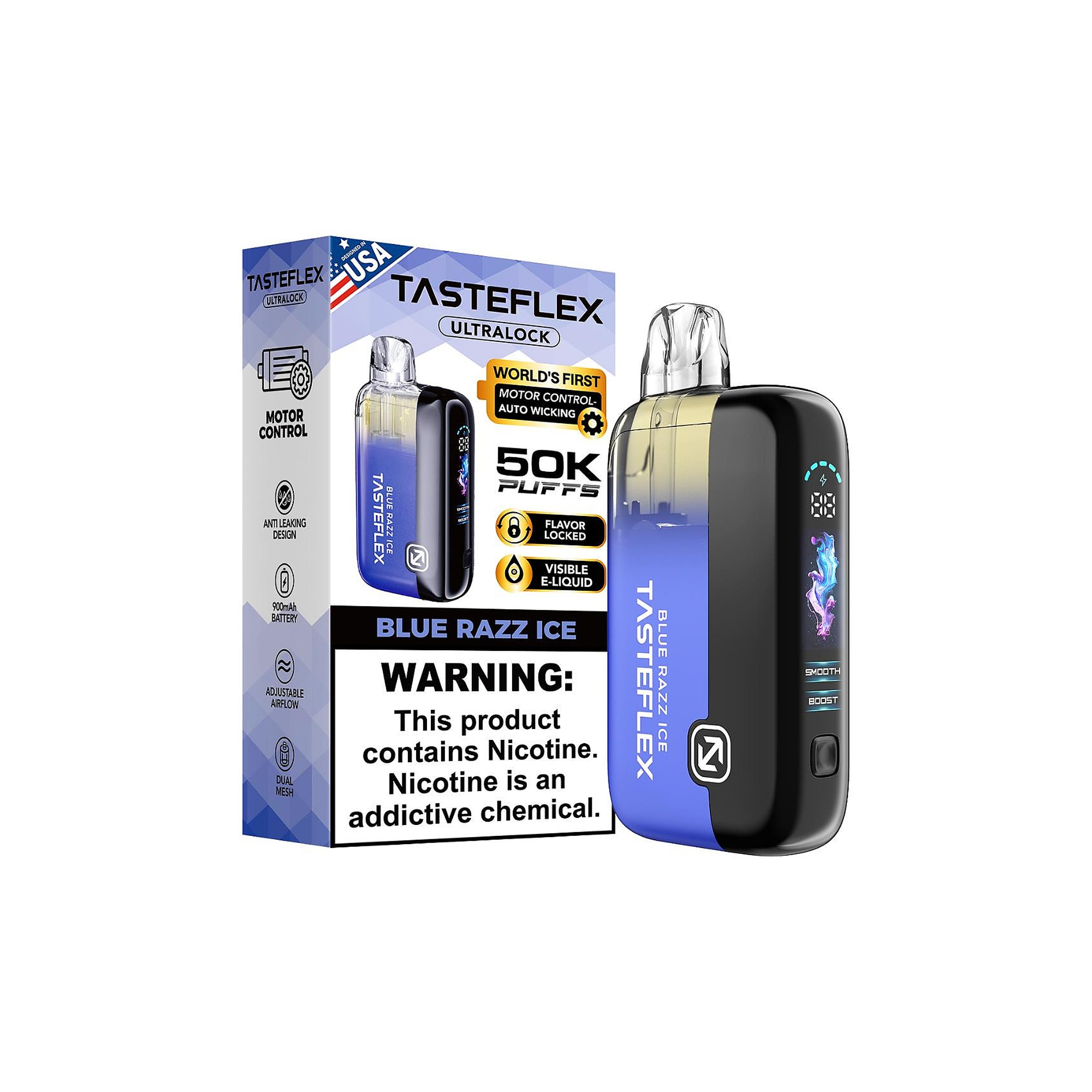 TasteFlex UltraLock 50K Disposable Vape - Blue Razz Ice