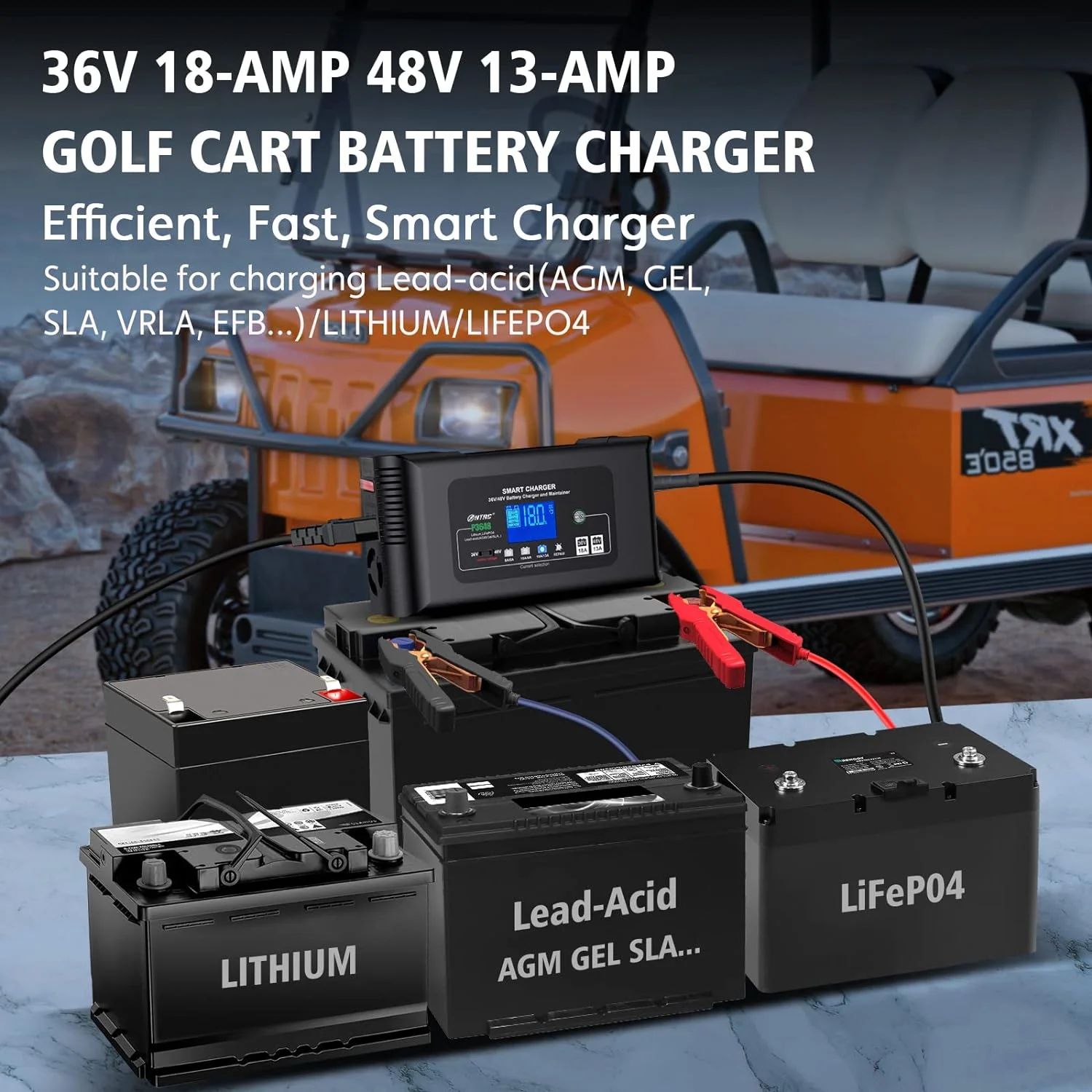 Golf cart Battery Charger, 48V 13A and 36V 18A Trickle Battery Charger,48 Volt cart Golf Charger,for 48 Volt Club Golf Car,Lithium,LiFePO4,Lead-Acid AGM/Gel/SLA..Battery Charger,3 Pin Round Plug(3 Pin Round Plug) - Image 7