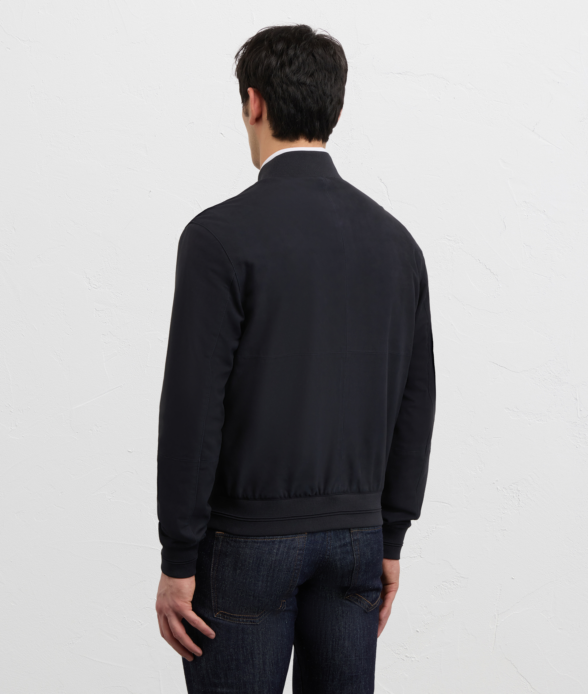 NAVY BLUE GOAT SUEDE ULTRA LIGHTWEIGHT BOMBER JACKET