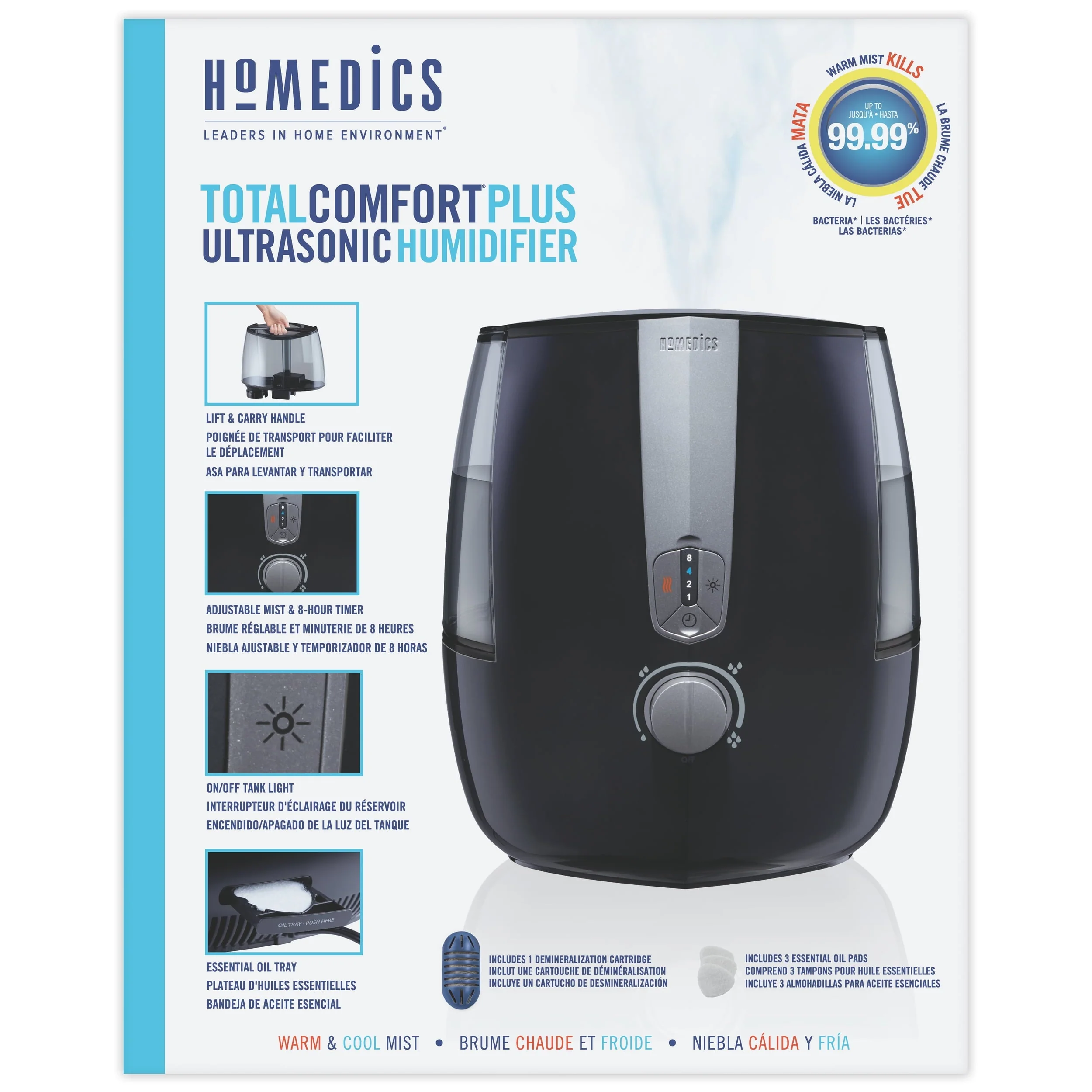 Homedics Total Comfort Plus Ultrasonic Humidifier, 5 3L Water Tank with Warm and Cool Mist with Auto Shutoff, 547 sq / ft Coverage Area Image 7