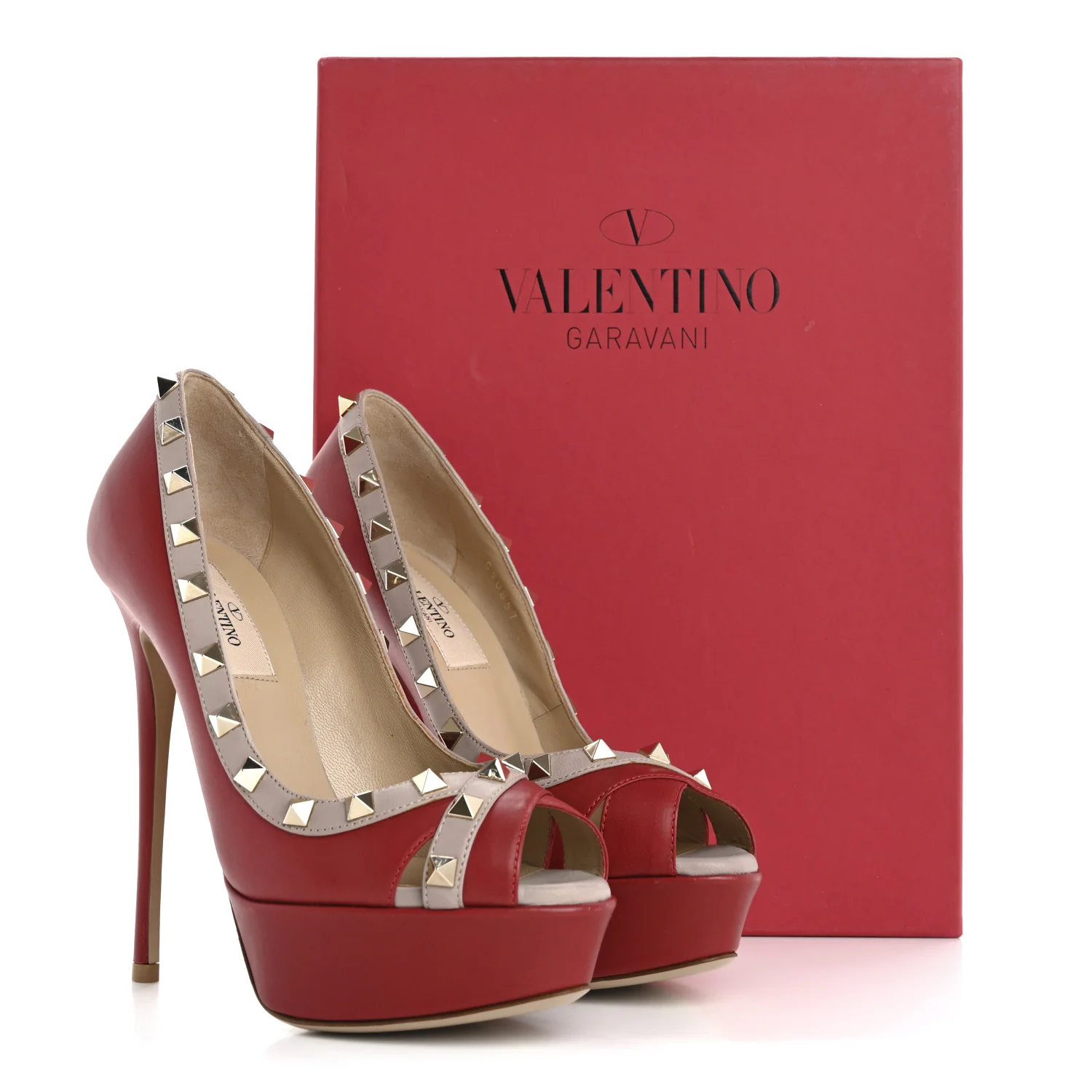 Nappa Rockstud Peep Toe Platform Pumps 36 Poudre Rosso