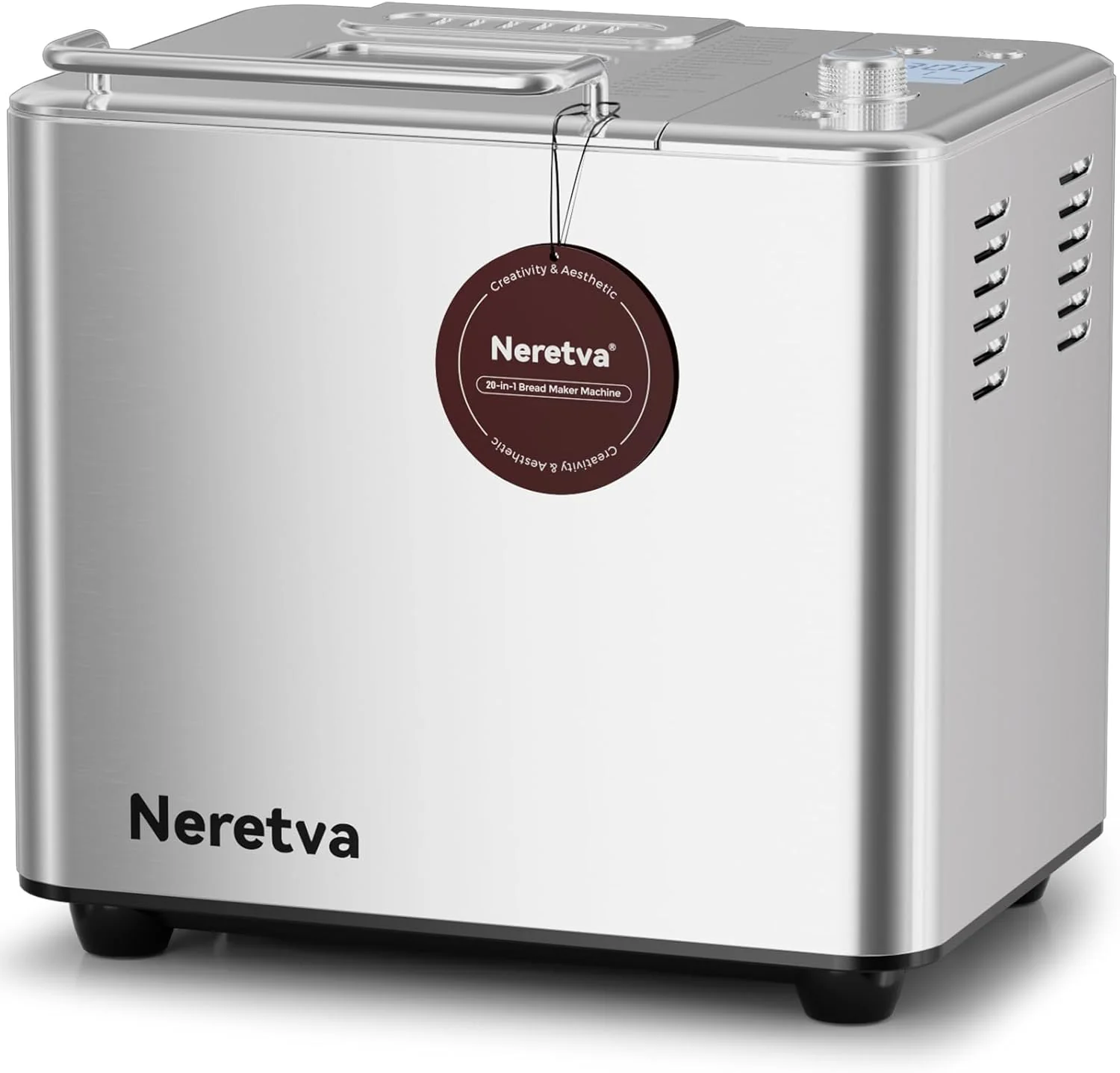 Machine à pain Neretva 20 en 1, 900 g, double résistance, automatique, cuve en céramique antiadhésive, minuterie 15 h et fonction maintien au chaud 1 h, silencieuse, en acier inoxydable, coloris vert.