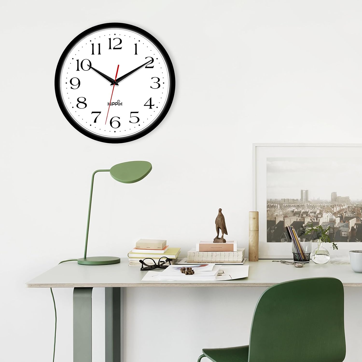 HIPPIH 10 Inch Wall Clock, 2Pack Silent Non Ticking Battery Operated Clocks| Black Analog Clock| Living Room, Office, Classroom, Bedroom, Kitchen, Bathroom| Modern Simple Style| Easy to Read| Accurate