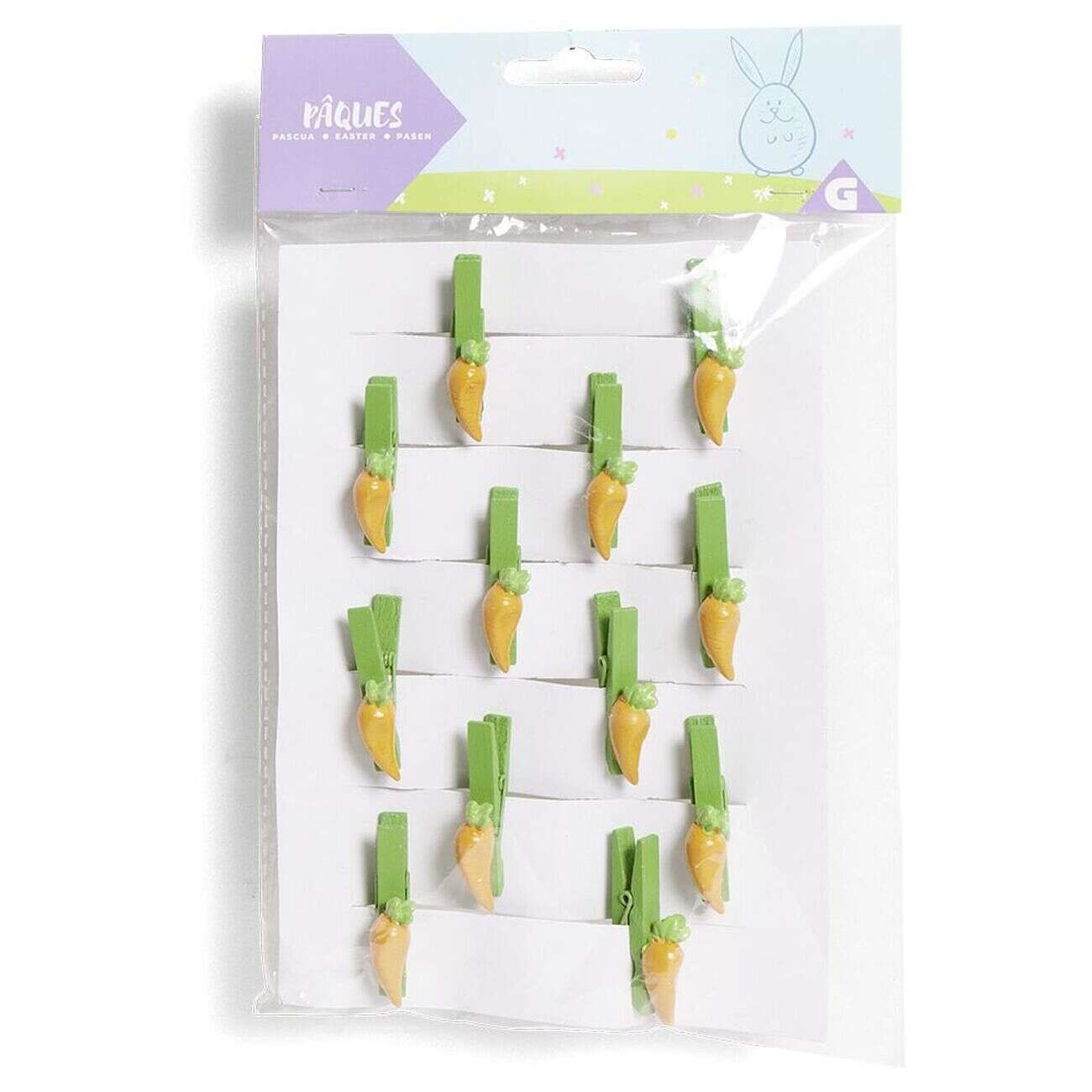 Lot de 12 pinces en bois forme carotte