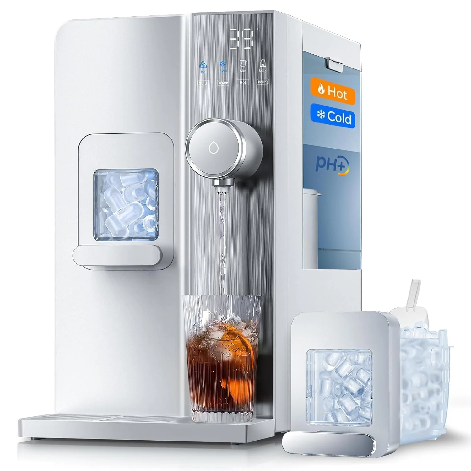 Distributeur d'eau filtrée avec machine à glaçons, 3 en 1, eau chaude et froide instantanée sur comptoir - Purification en 7 étapes avec reminéralisation, 7 options de température et 5 options de volume de distribution, portable, aucune installation.