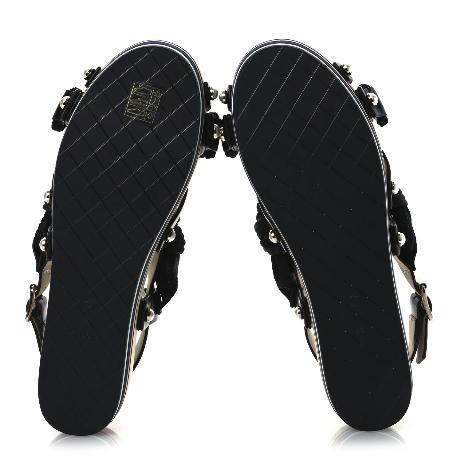 Calfskin Cord Pearl CC Sandals 38 Black