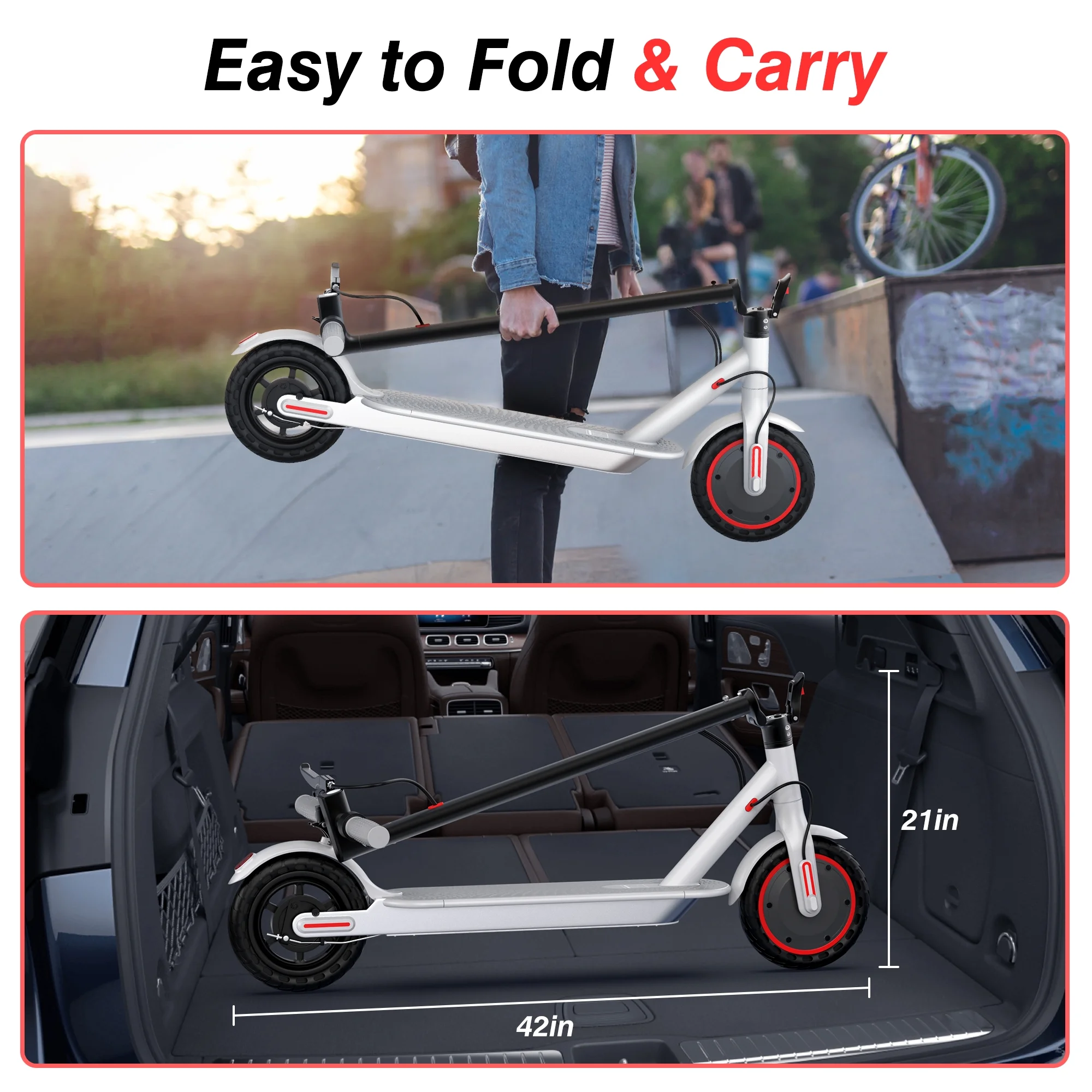 WHITE ES80 350W 8.5' Foldable Electric Scooter for Adults and Child, 21 Miles Range(White) - Image 4