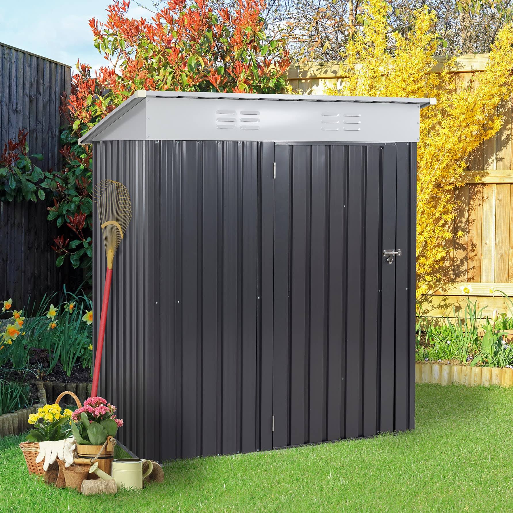 Vongrasig 5 x 3 x 6 ft Outdoor Storage Shed Clearance with Lockable Door Metal Garden Shed Steel Anti-Corrosion Storage House Waterproof Tool Shed