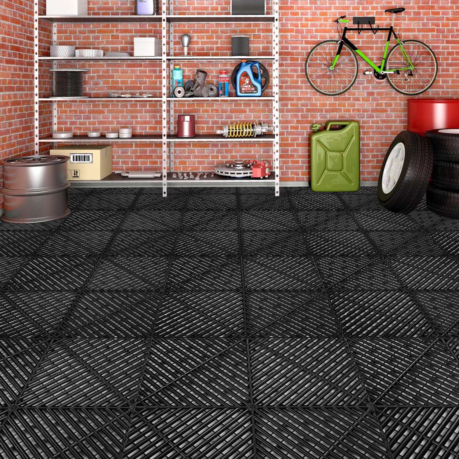 Garage Floor Tiles Interlocking 15.75x15.75 in 50pcs Garage Flooring Tiles Black(Black 50Pcs) - Image 2