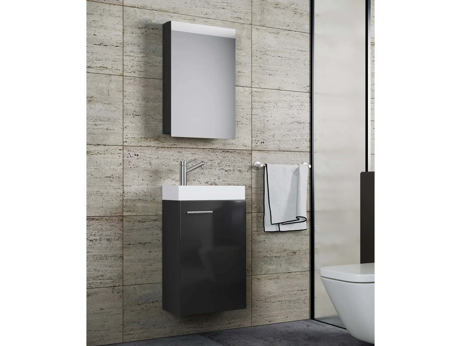 VCM Set d'armoire  glace ou miroir et meuble sous vasque avec lavabo Slito, pour salle de bain