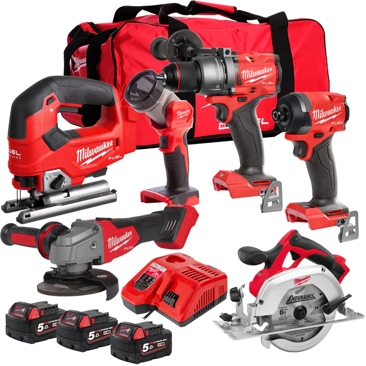 Kit d'outils Milwaukee M18FPP6T3-503B 18 V, 6 pièces, avec 3 batteries 5,0 Ah et chargeur