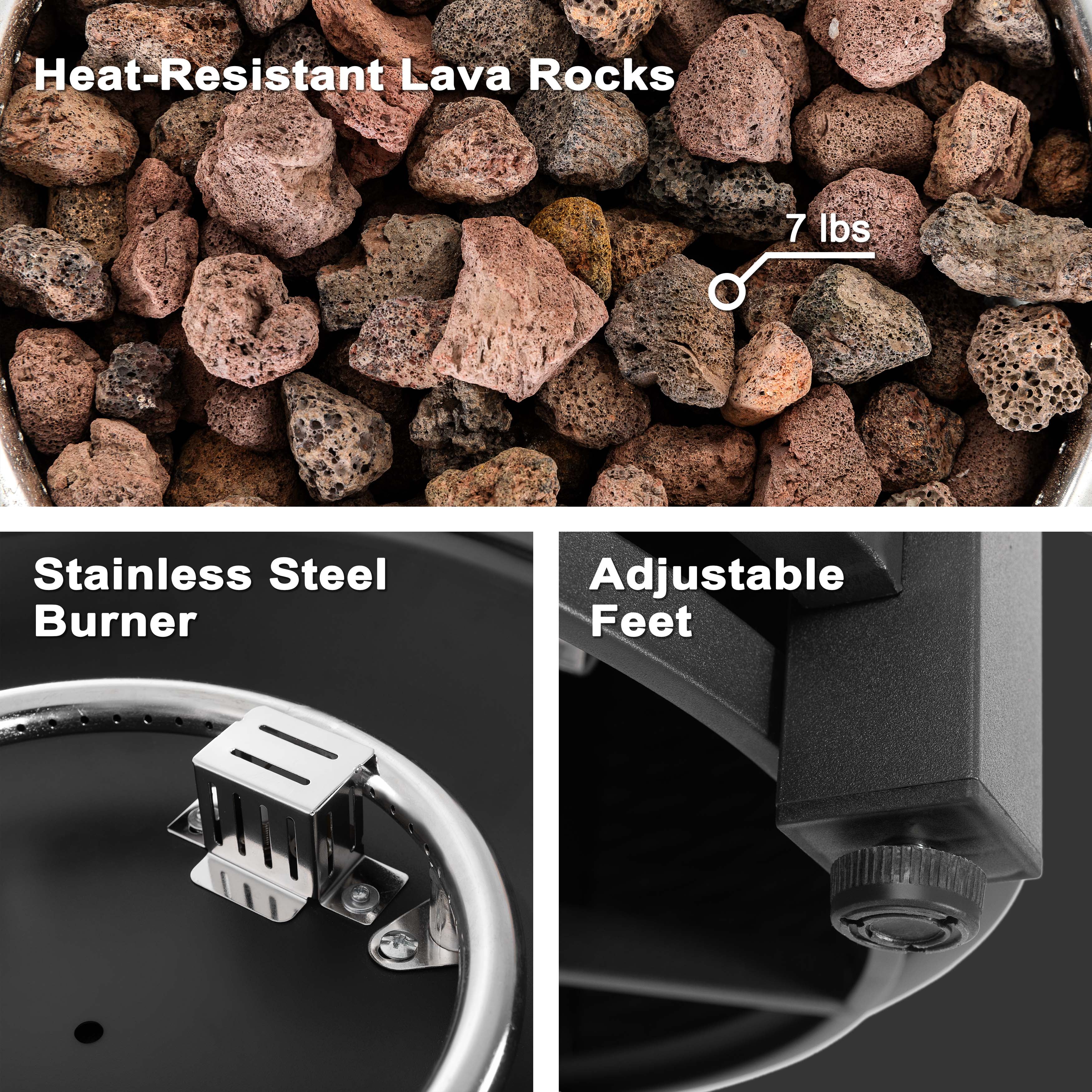 Outdoor Metal 30'' Round Propane Fire Pit Table with Rattan Embossed Pattern, CSA-Certified 2 in 1 Round Gas Fire Pit Table with Lid Lava Rocks, Patio Round Gas Fire Pit, Black - Image 9