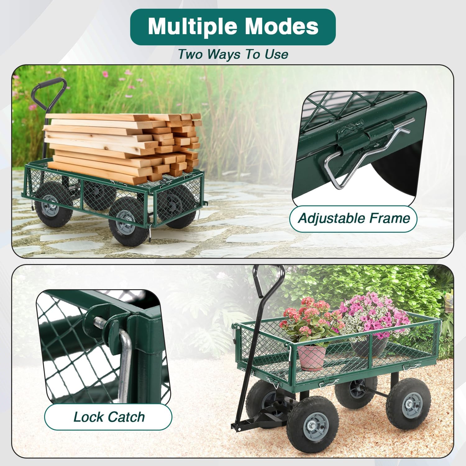 FDW| Heavy Duty Garden Cart with Wheels| Green| 500lbs Capacity