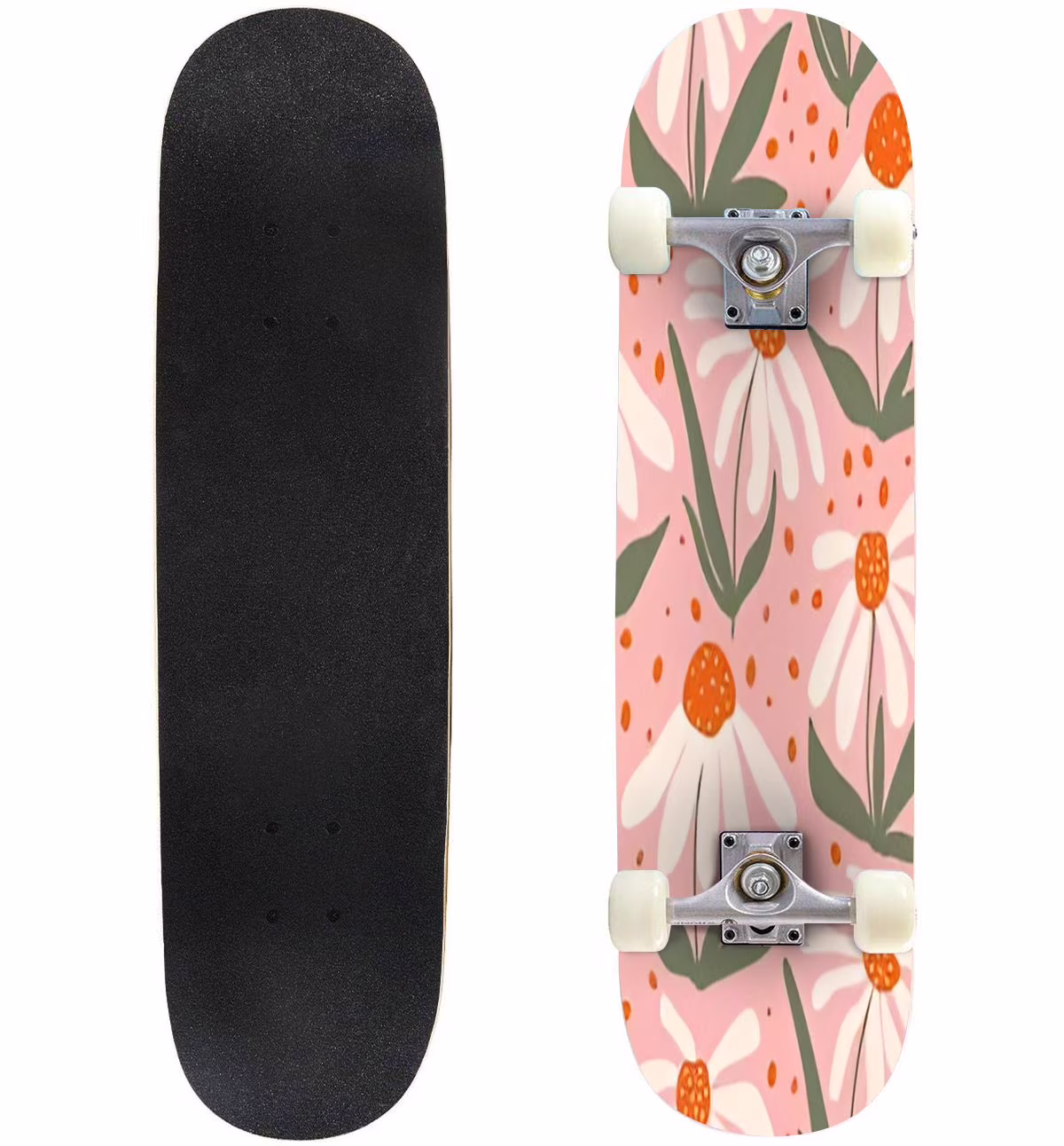 Skateboards for Beginners Doodle Seamless Pattern Hand Drawn White Daisies Pink Cute 31